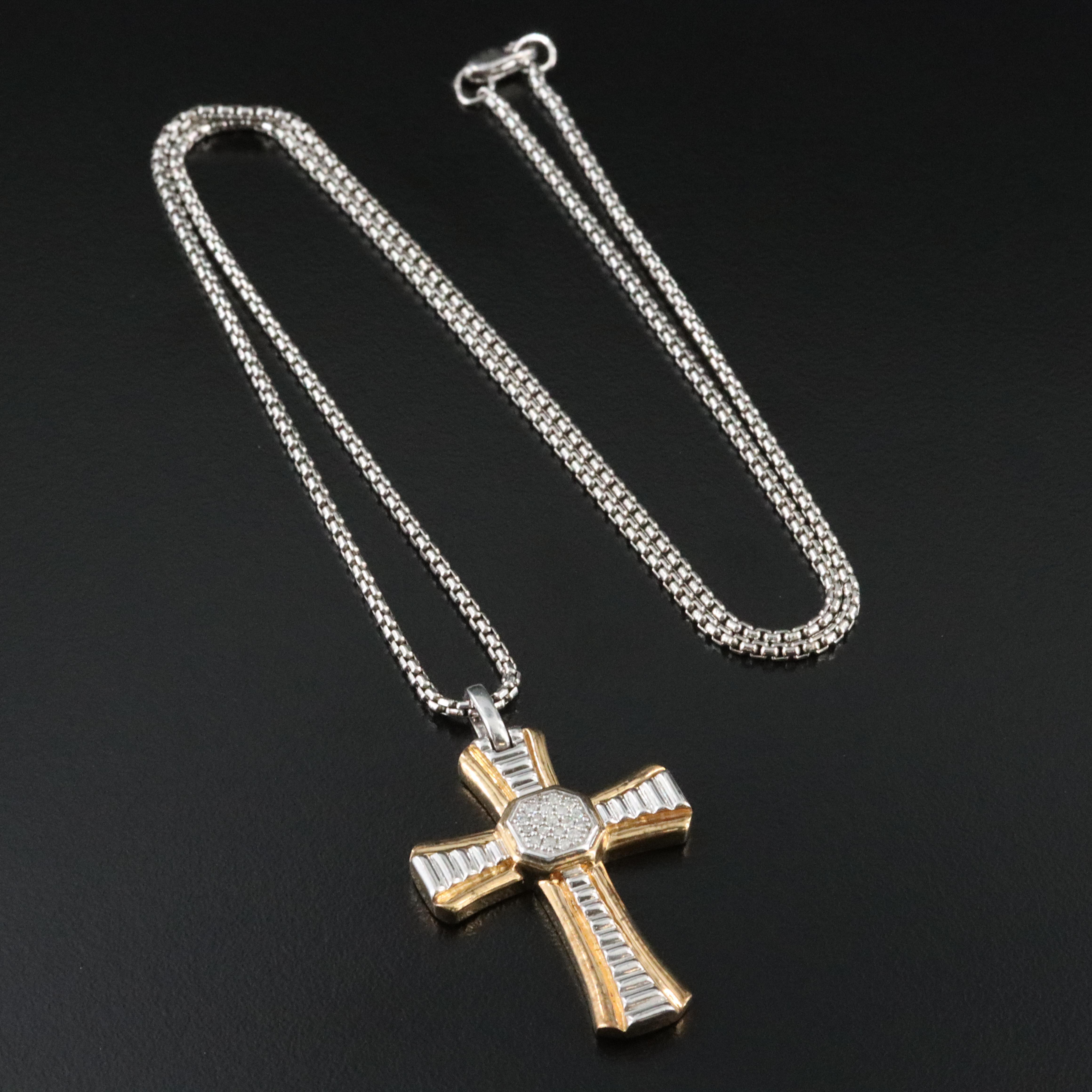 Sterling Diamond Cross Pendant Necklace