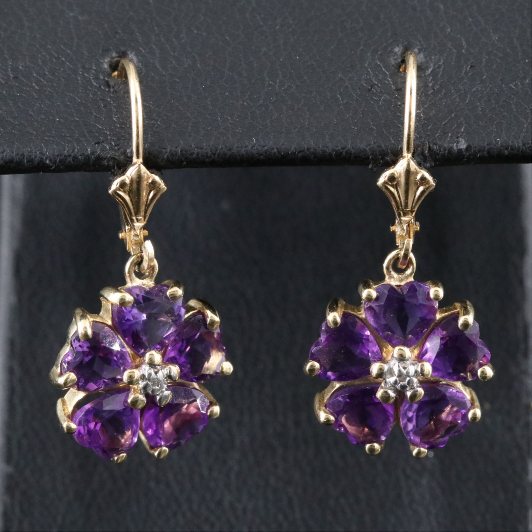 14K Amethyst and Diamond Flower Earrings