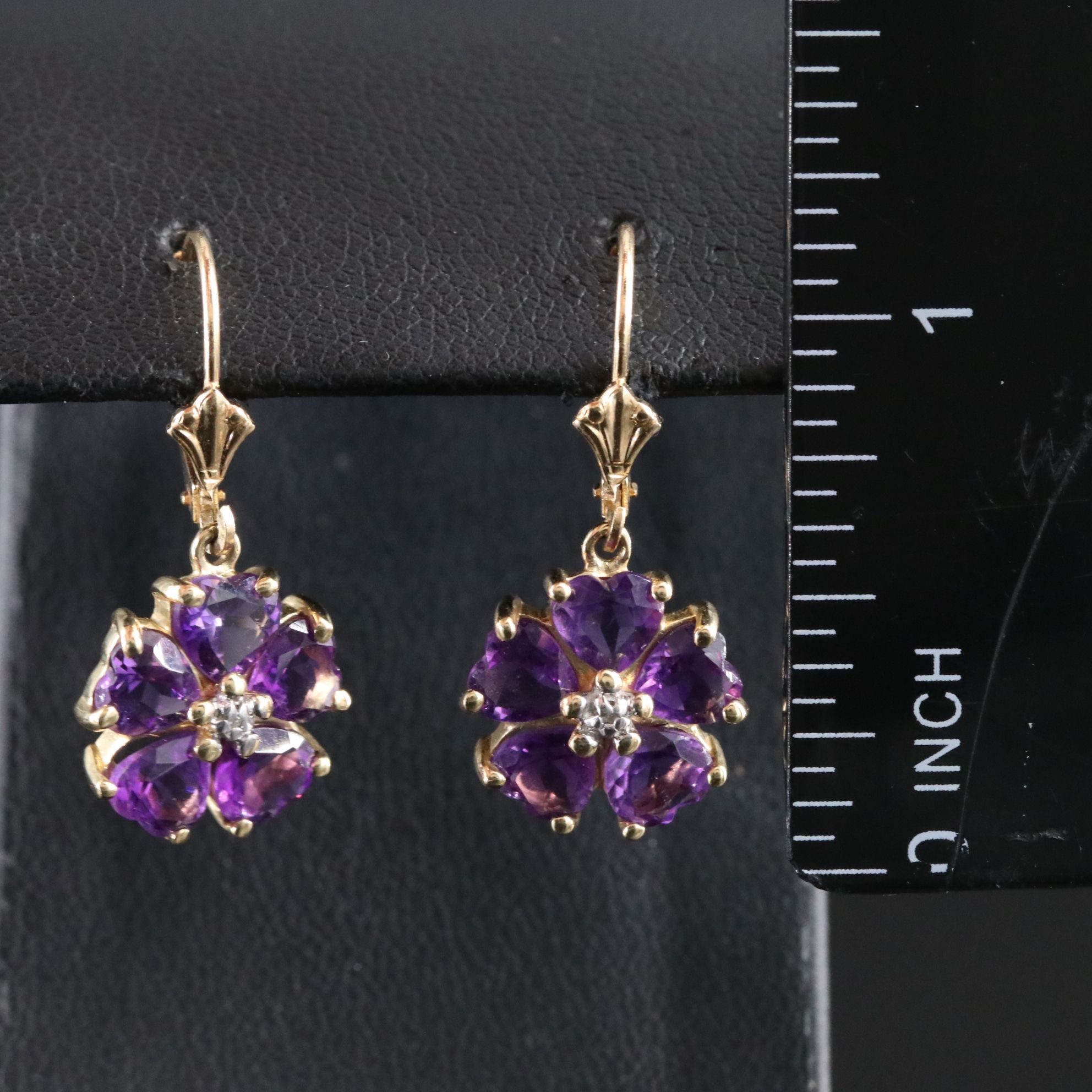 14K Amethyst and Diamond Flower Earrings