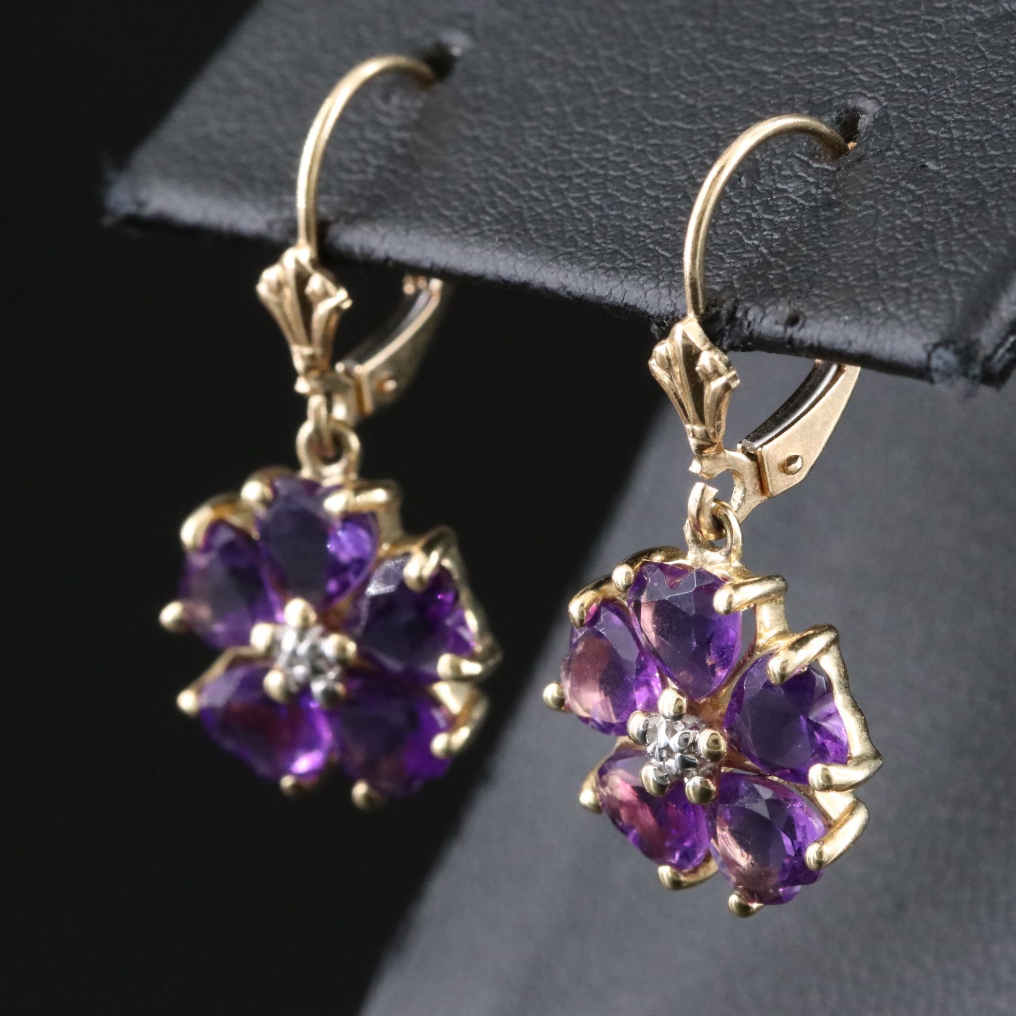14K Amethyst and Diamond Flower Earrings