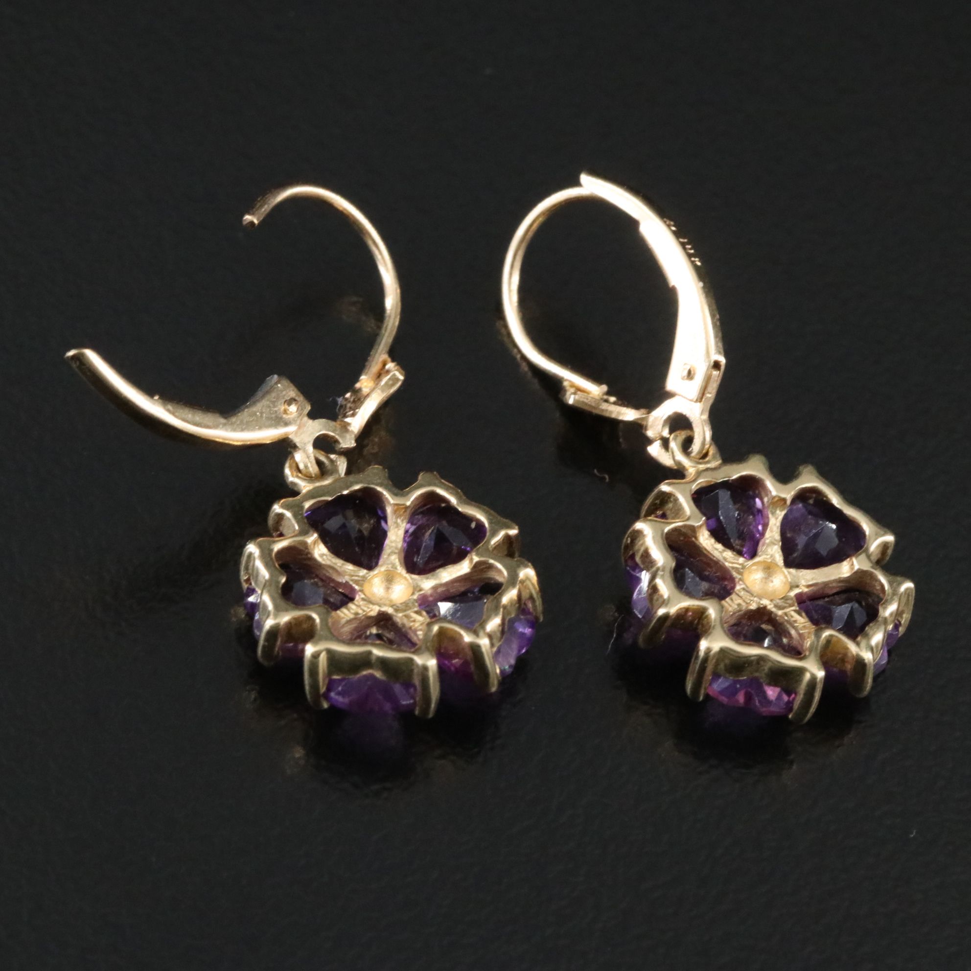 14K Amethyst and Diamond Flower Earrings