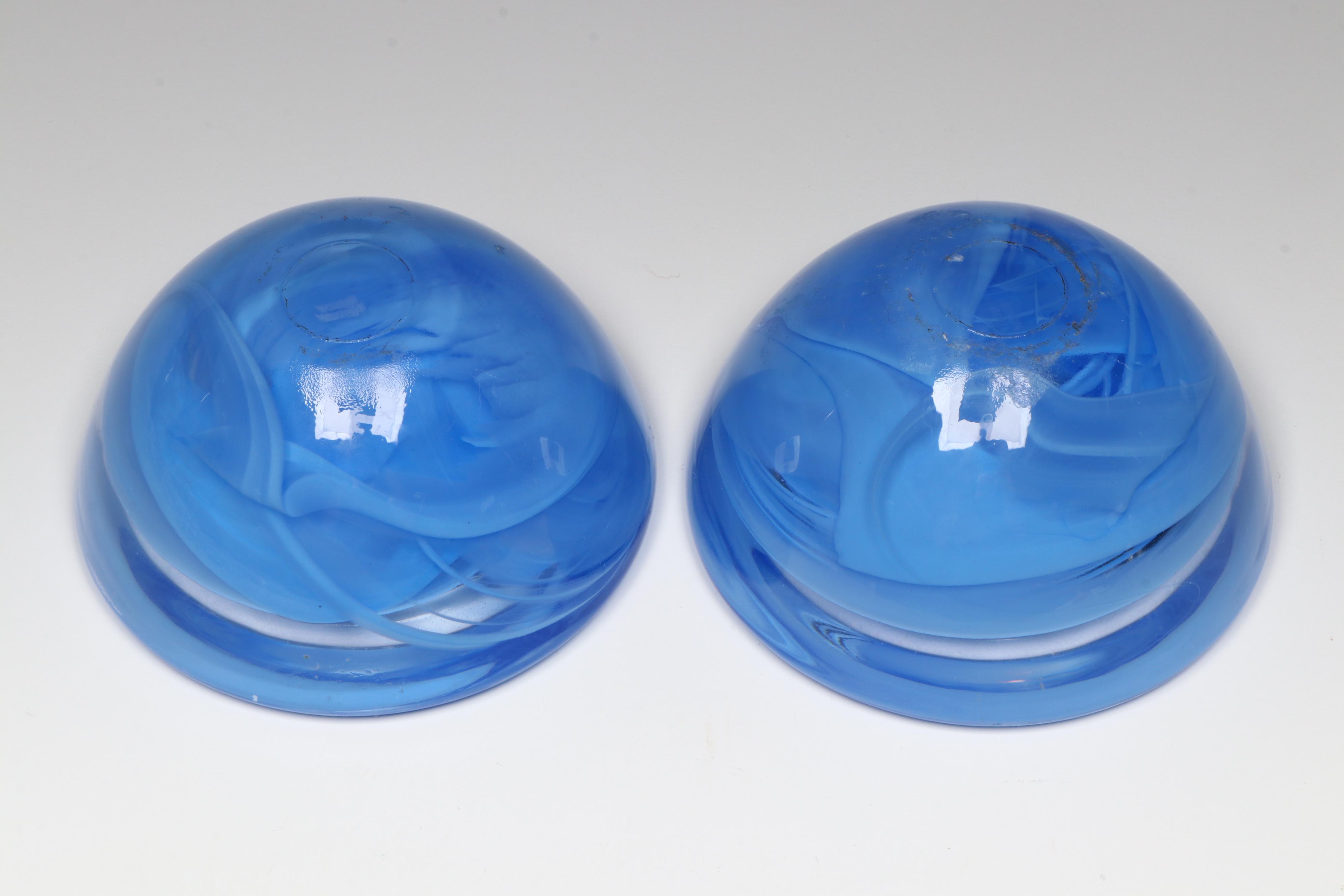 Kosta Boda "Atoll" Blue Swirl Art Glass Candle Holders