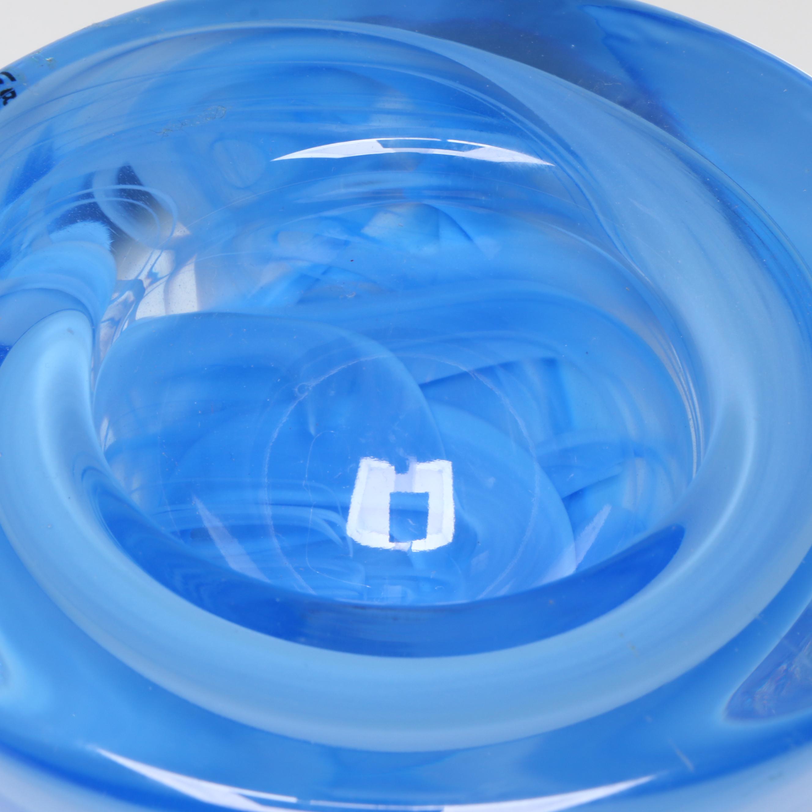 Kosta Boda "Atoll" Blue Swirl Art Glass Candle Holders