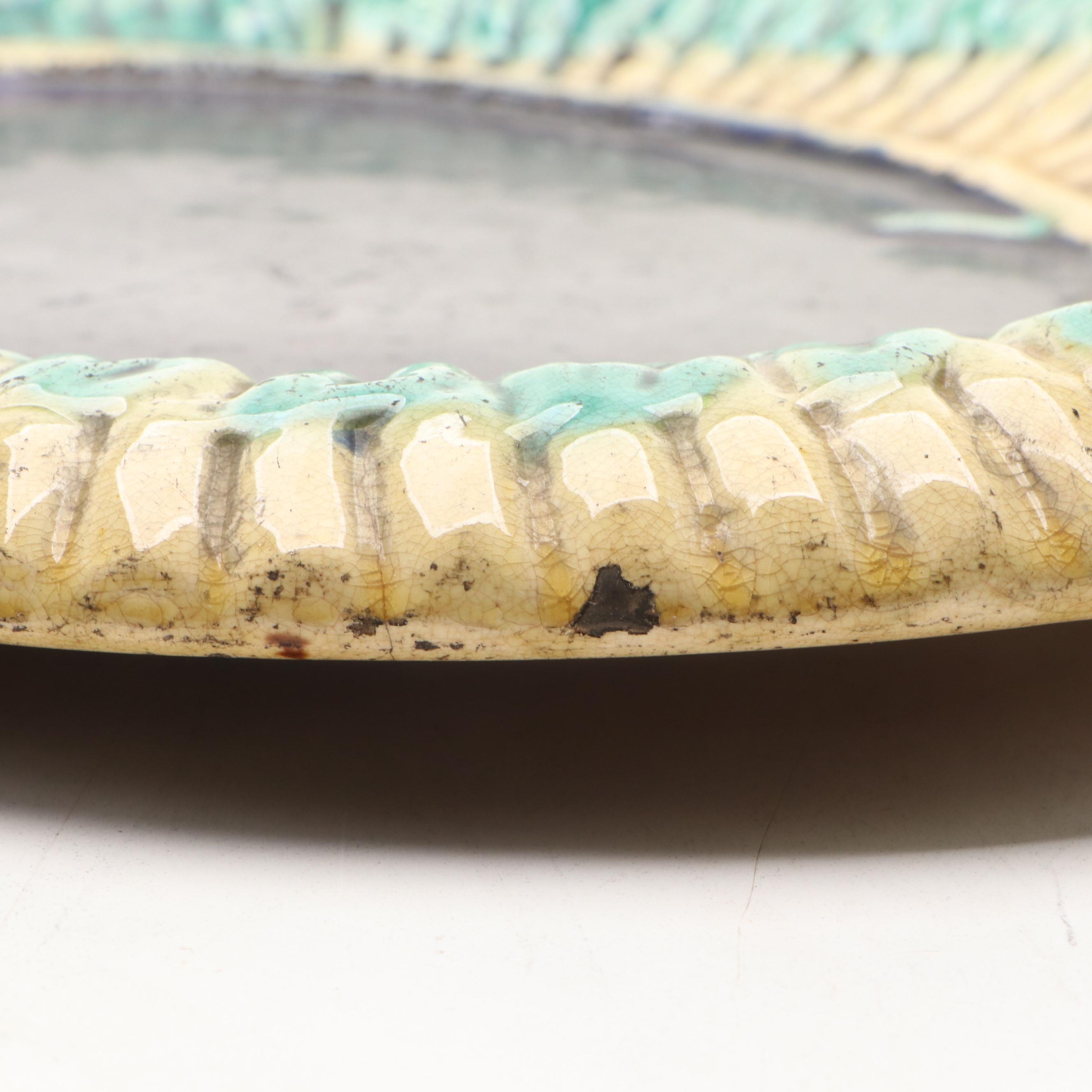 James Wardle and Company "Bamboo and Fern" Majolica Platter, Late 19th Century