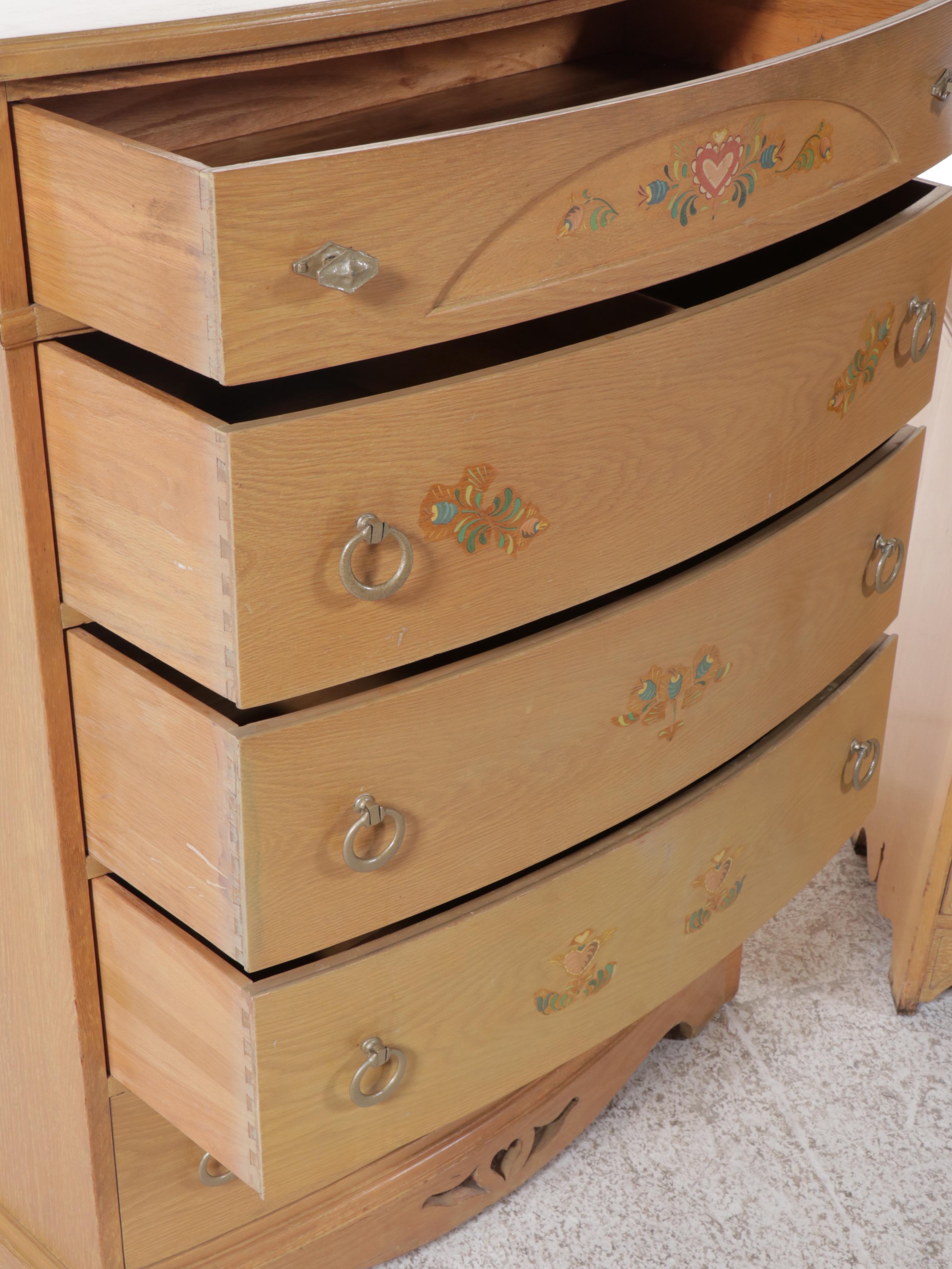 French Provincial Chest of Drawers, Desk, and Chair