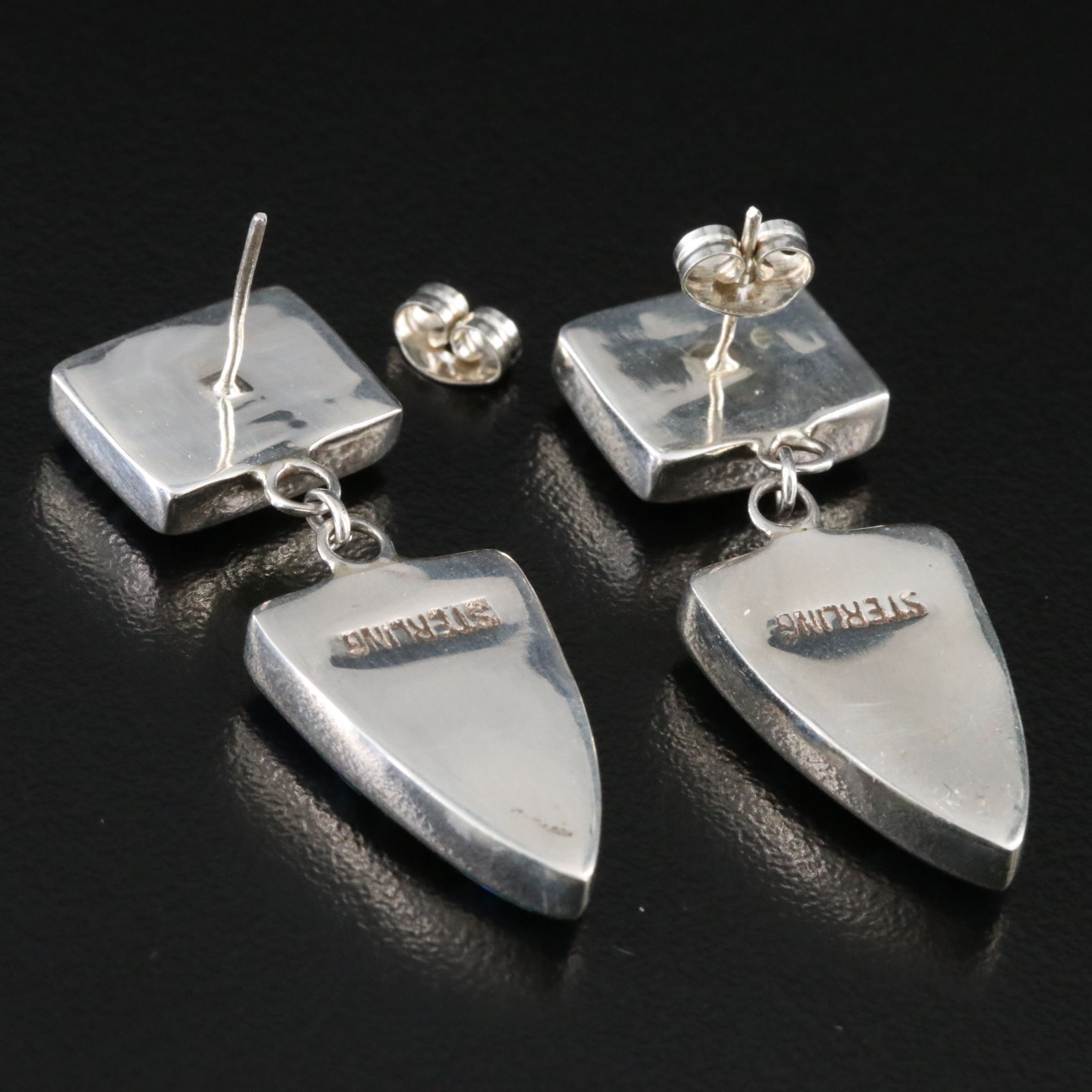 Sterling Opal, Mother-of-Pearl and Faux Lapis Lazuli Inlay Earrings