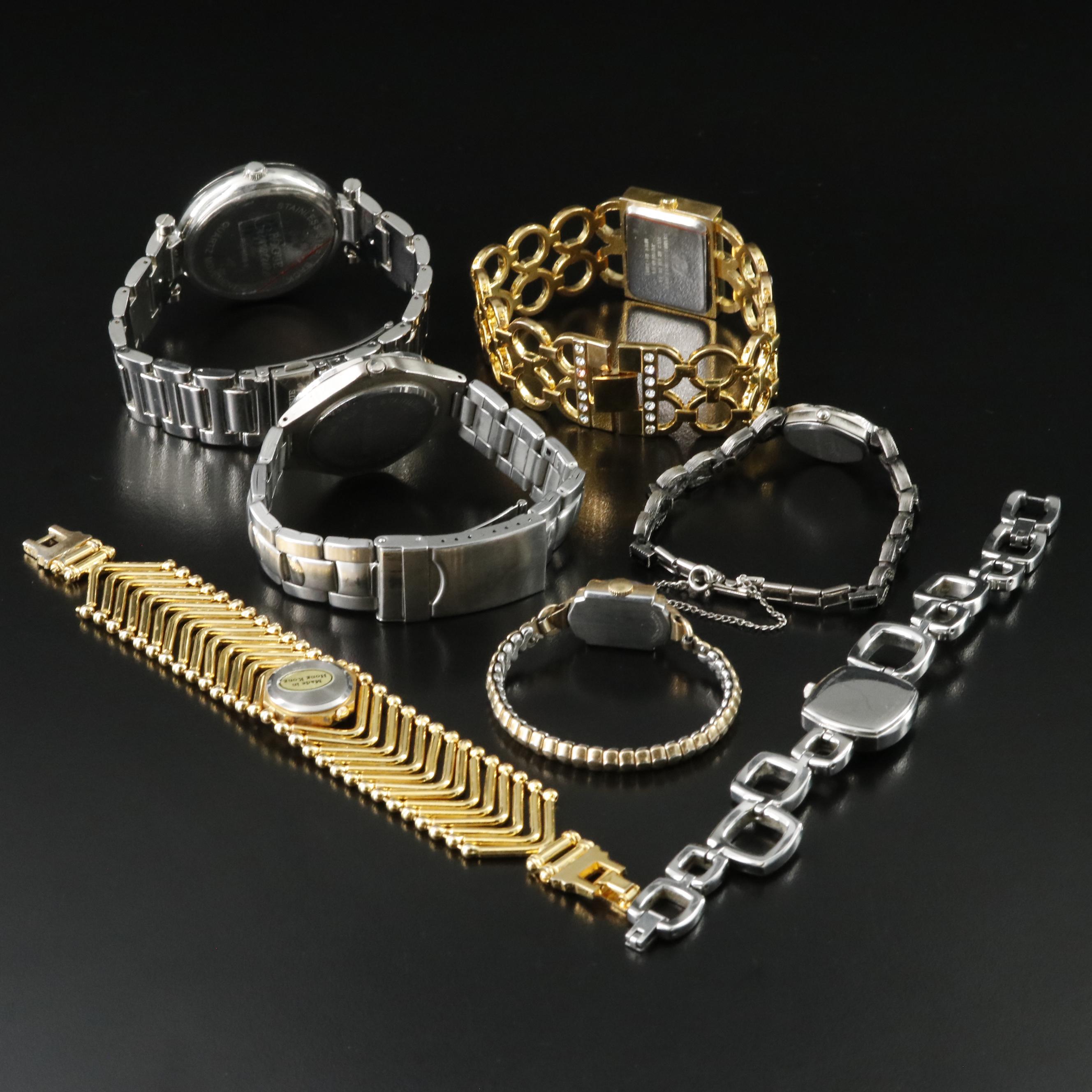 Collection of Quartz Dress Watches Featuring Peugeot, Fossil and Elgin