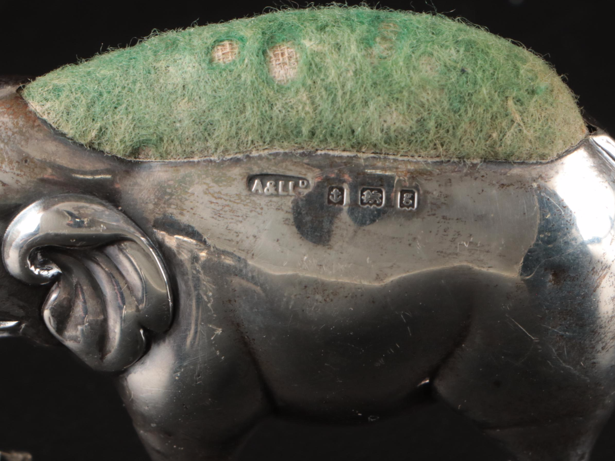 English Sterling Silver Elephant and Bird Pincushions, Early 20th Century