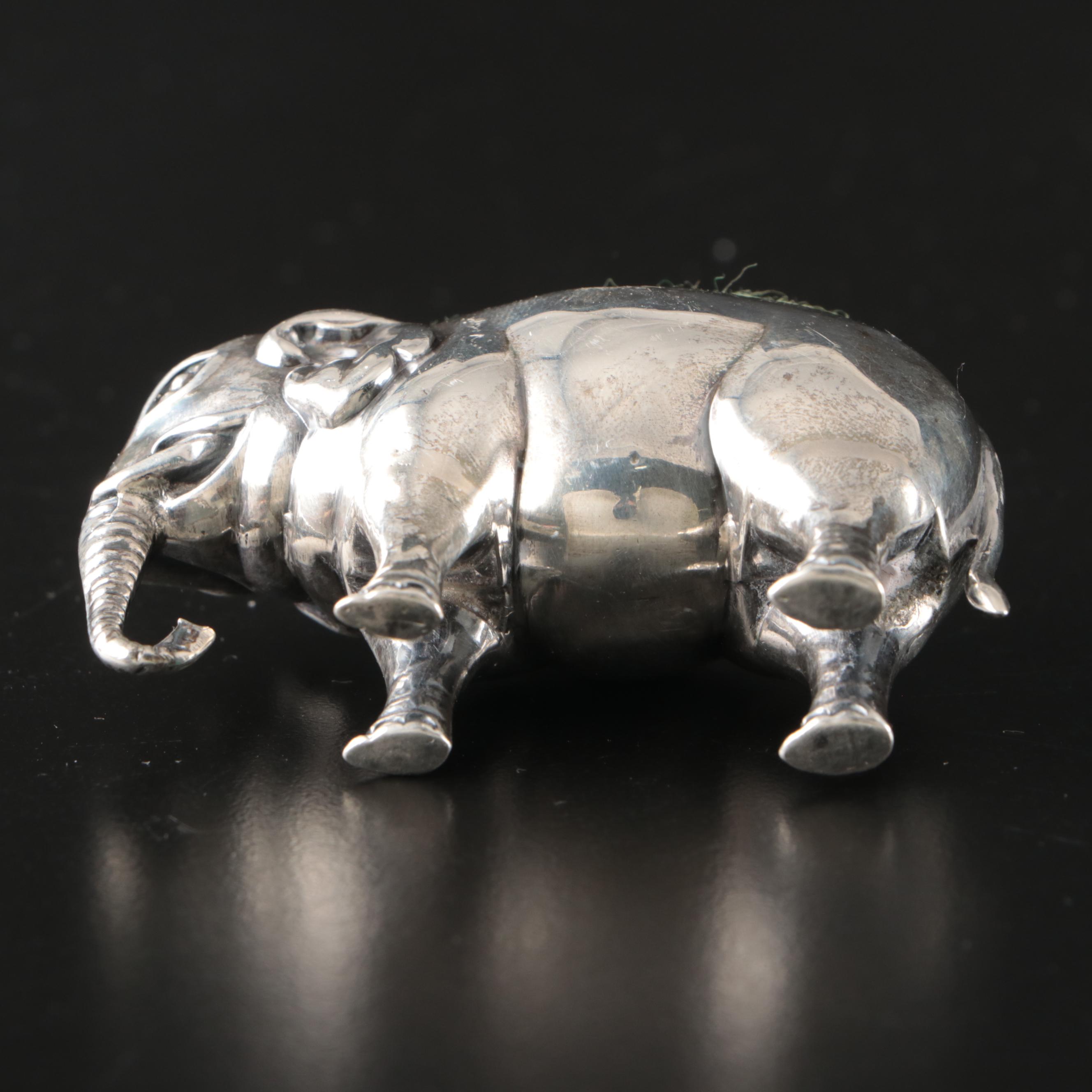 English Sterling Silver Elephant and Bird Pincushions, Early 20th Century