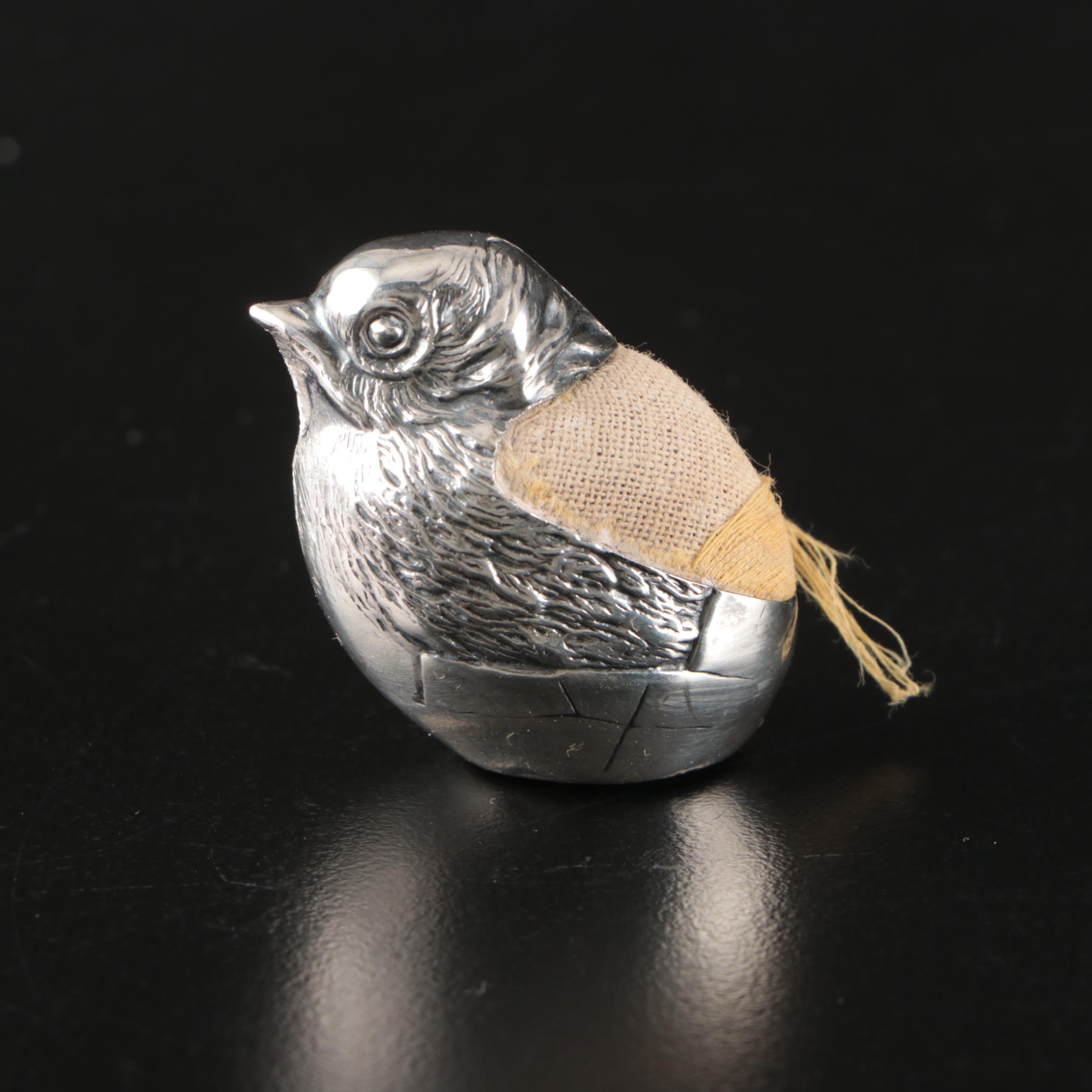 English Sterling Silver Elephant and Bird Pincushions, Early 20th Century