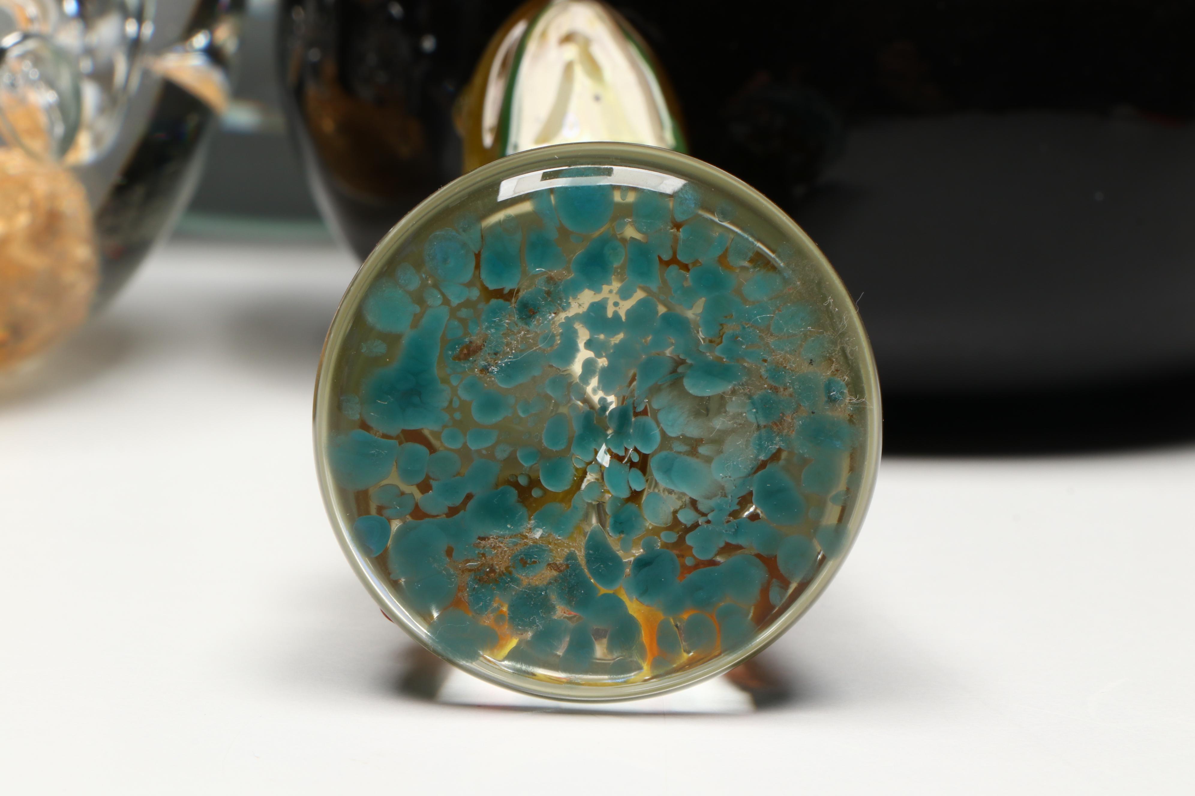 Frog Glass Paperweight with Bubble Glass and Other Glass Paperweights