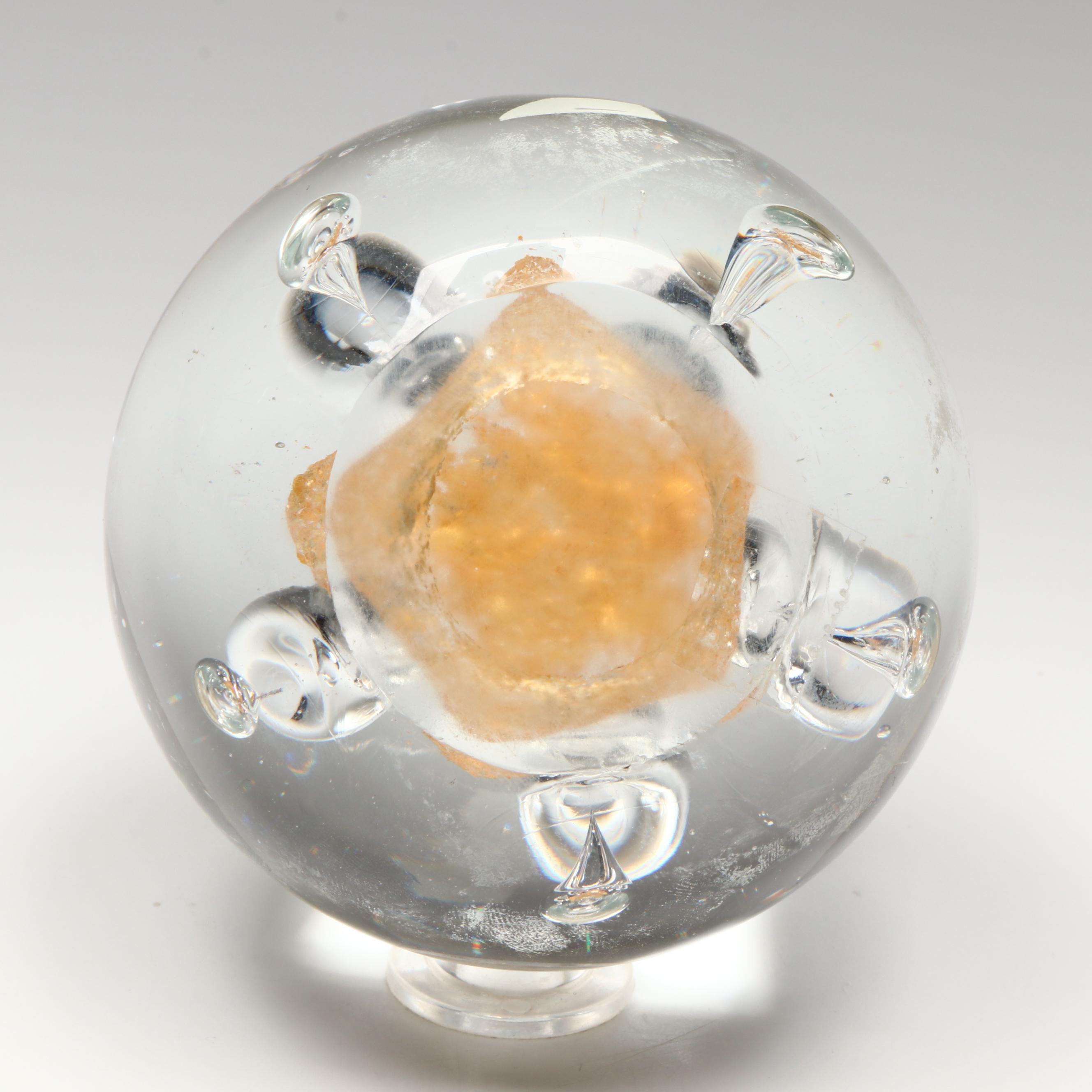 Frog Glass Paperweight with Bubble Glass and Other Glass Paperweights