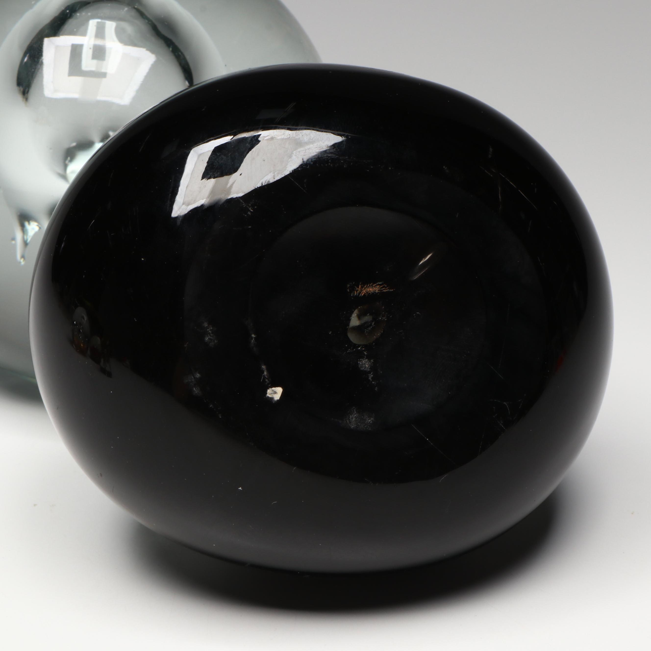 Frog Glass Paperweight with Bubble Glass and Other Glass Paperweights