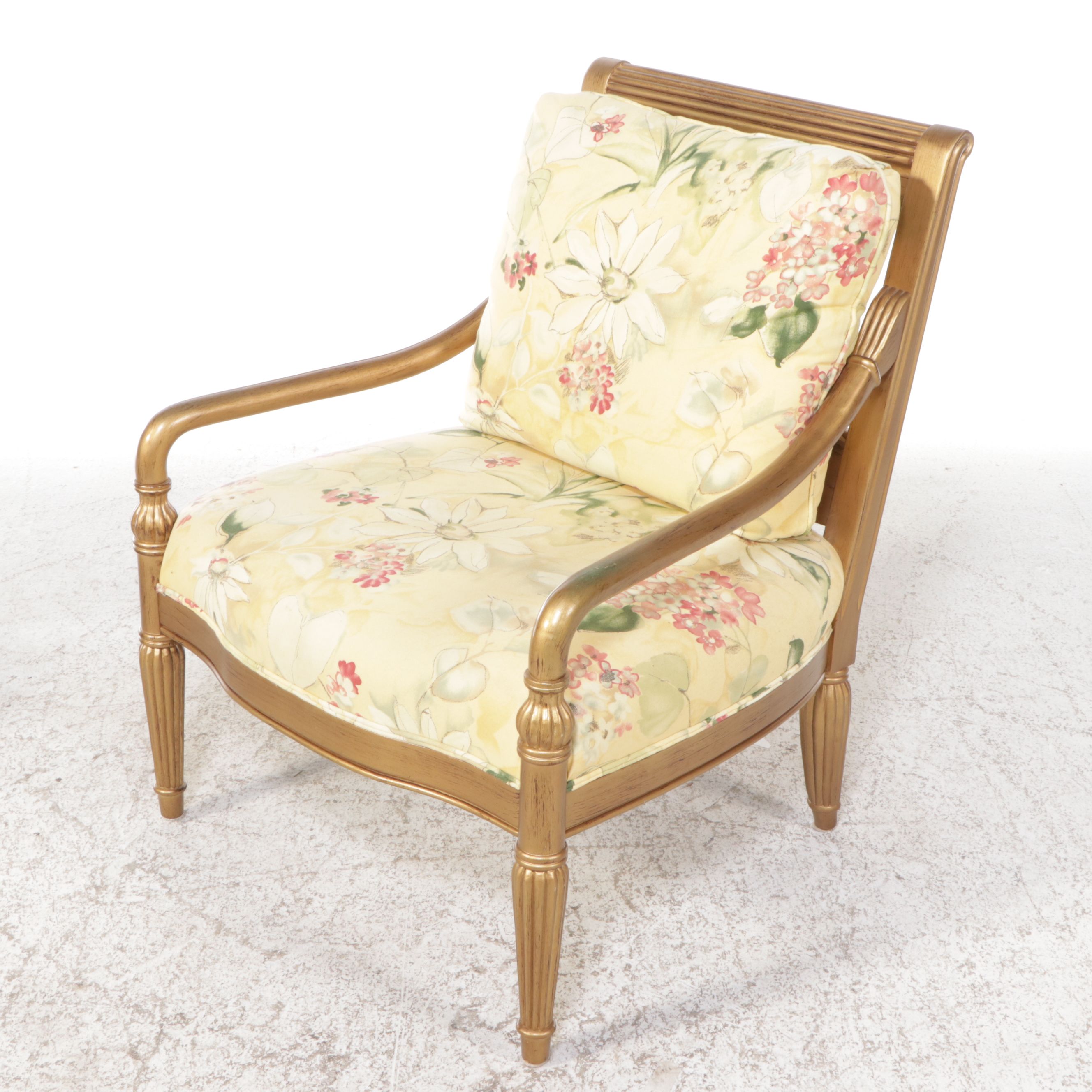 Bernhardt Gilt-Finished French Provincial Armchair and Ottoman