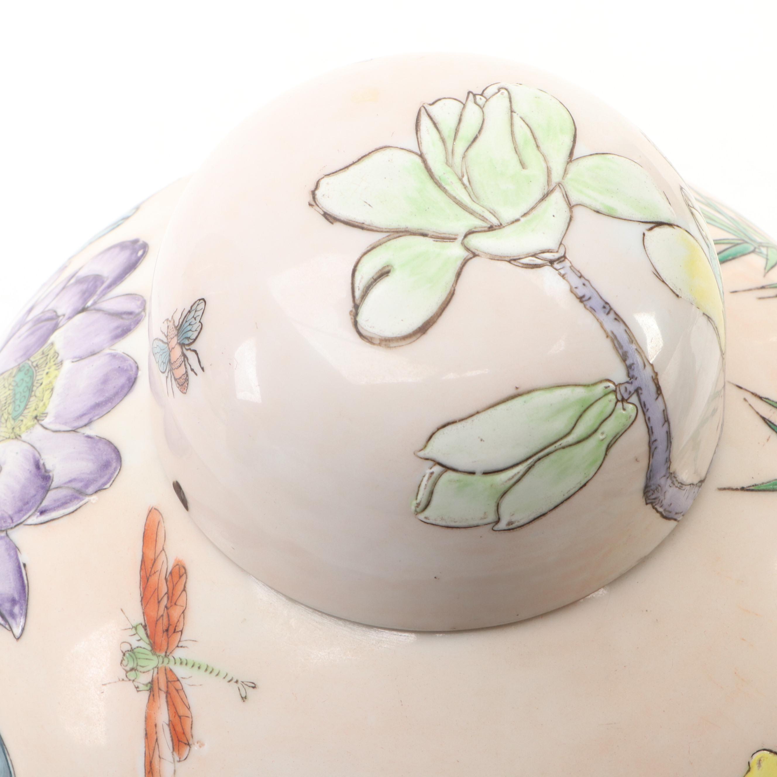 Chinese Lotus Porcelain Ginger Jar