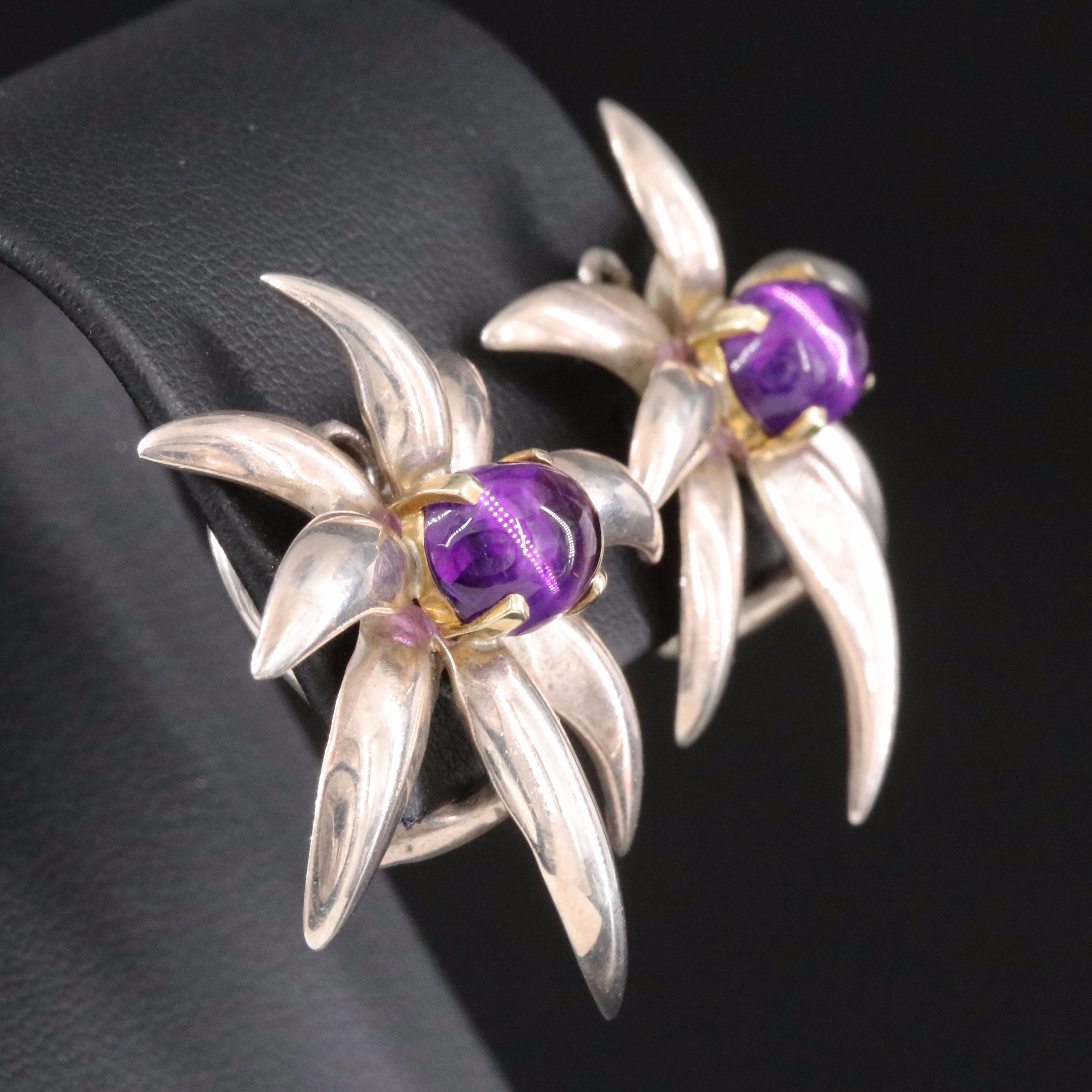 Tiffany & Co. Fireworks Sterling and Amethyst Clip Earrings with 18K Accent