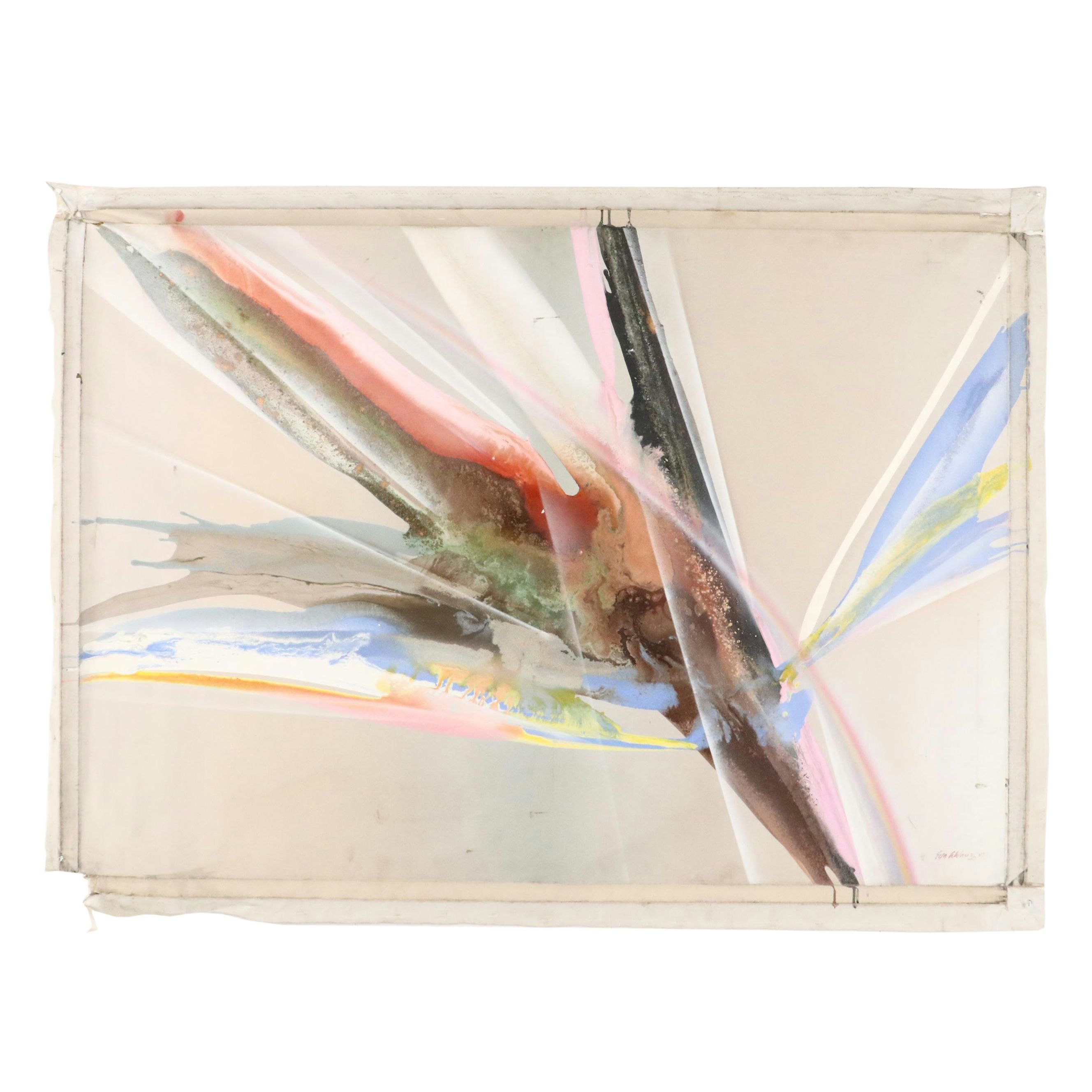 Elba Alvarez Mixed Media Abstract Color Field Painting, 1983