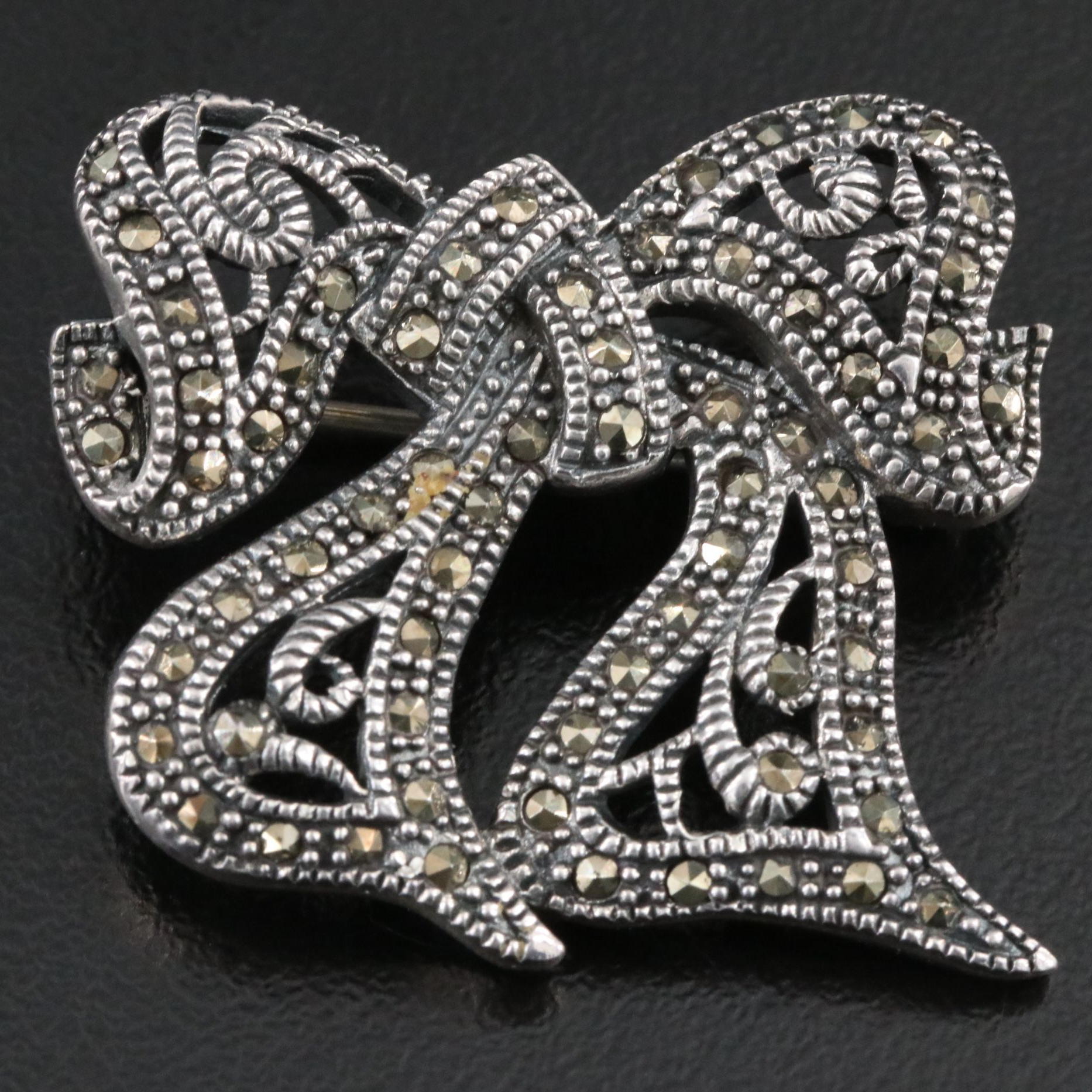 Sterling Marcasite Bow Brooch