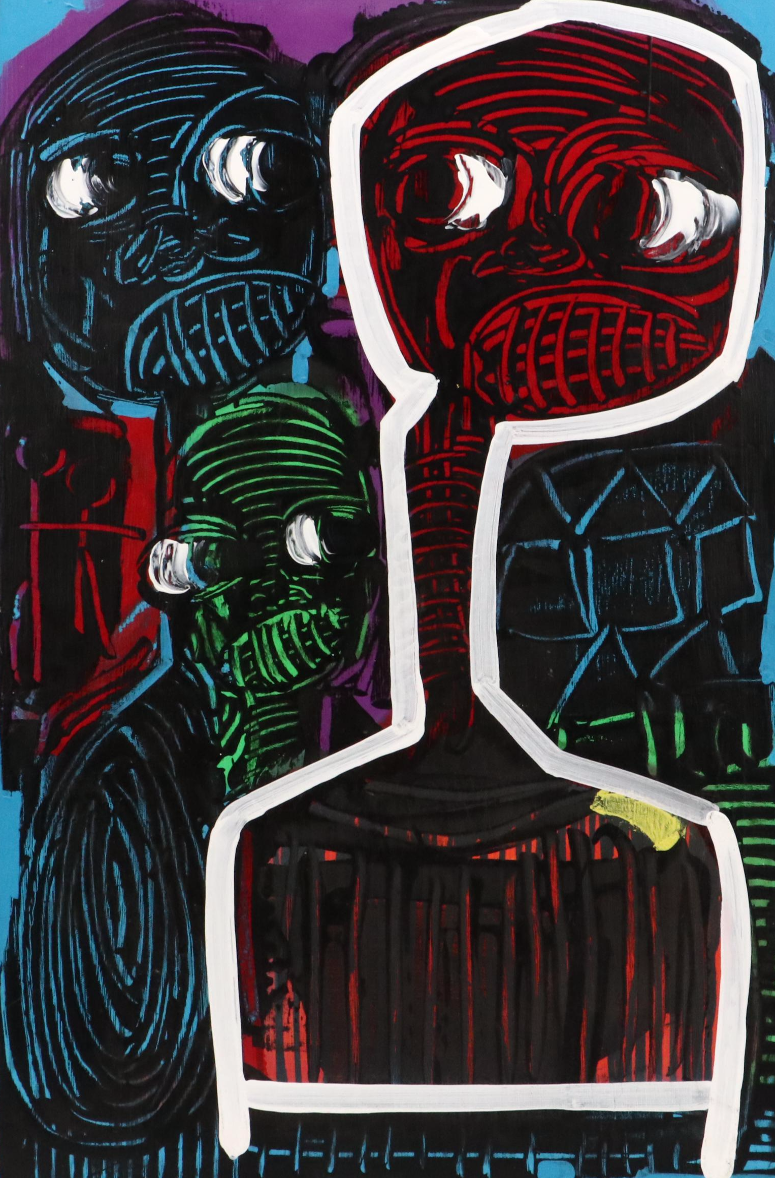 Abiola Idowu Stylized Modern Acrylic Painting, Circa 2020