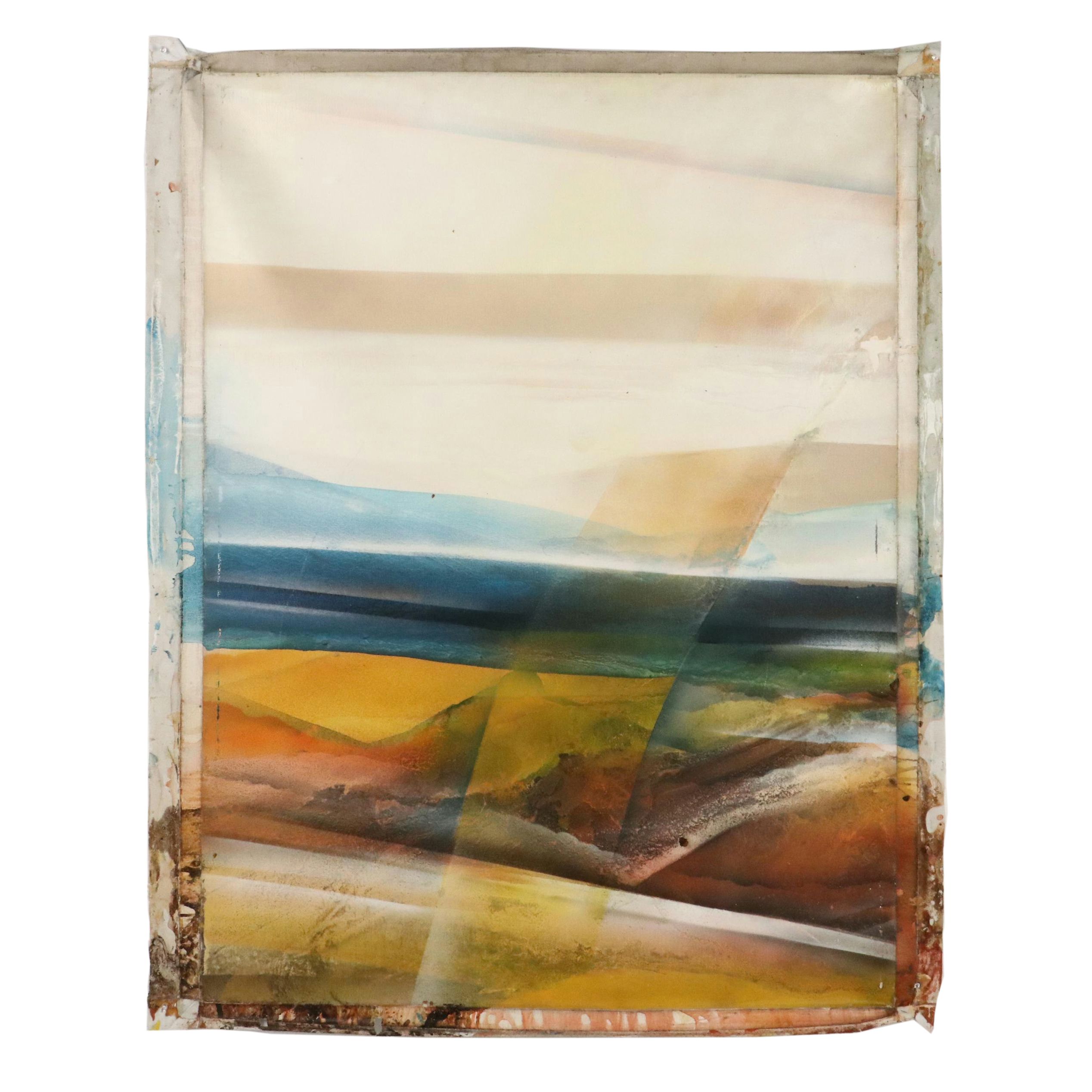 Elba Alvarez Mixed Media Abstract Color Field Diptych, 1971