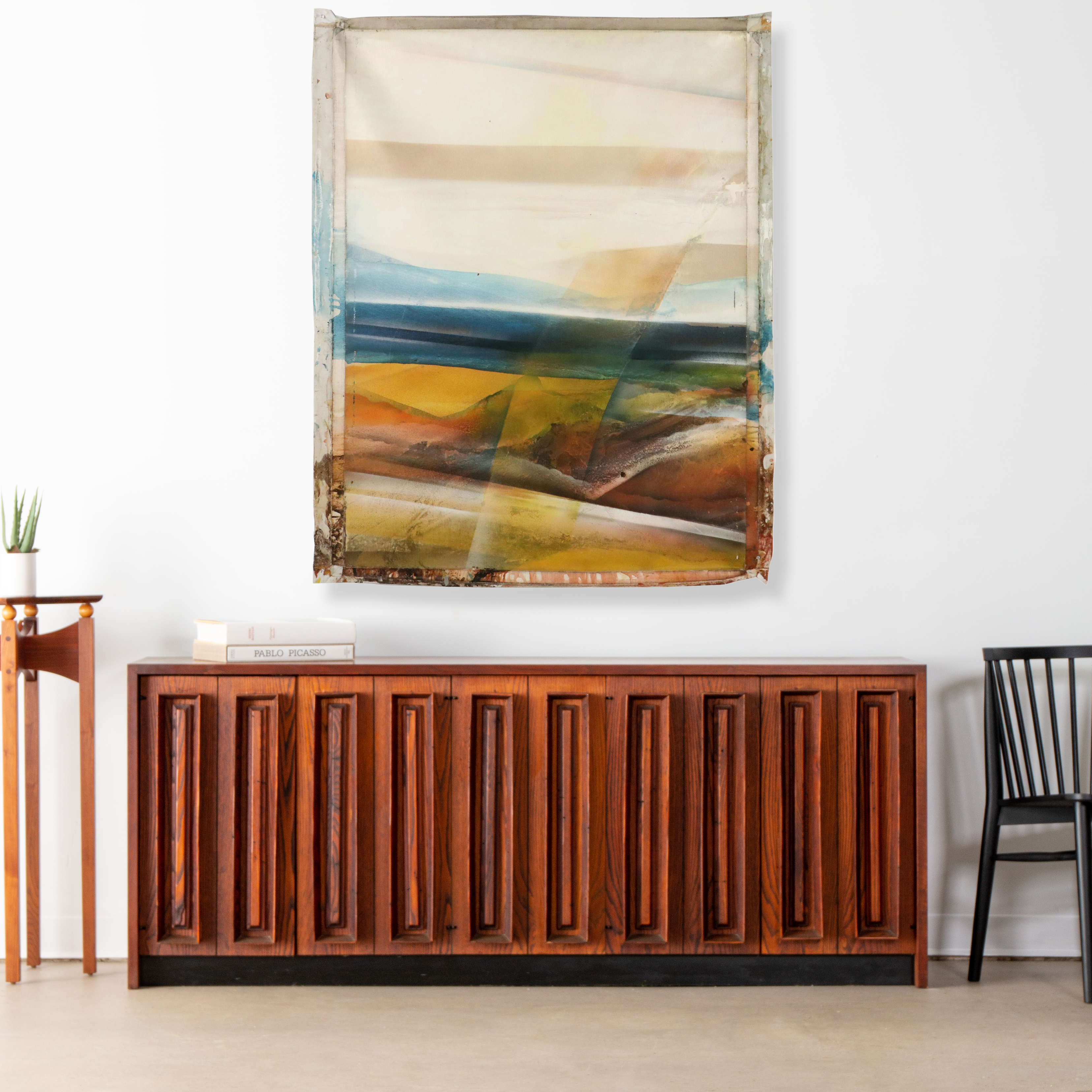 Elba Alvarez Mixed Media Abstract Color Field Diptych, 1971