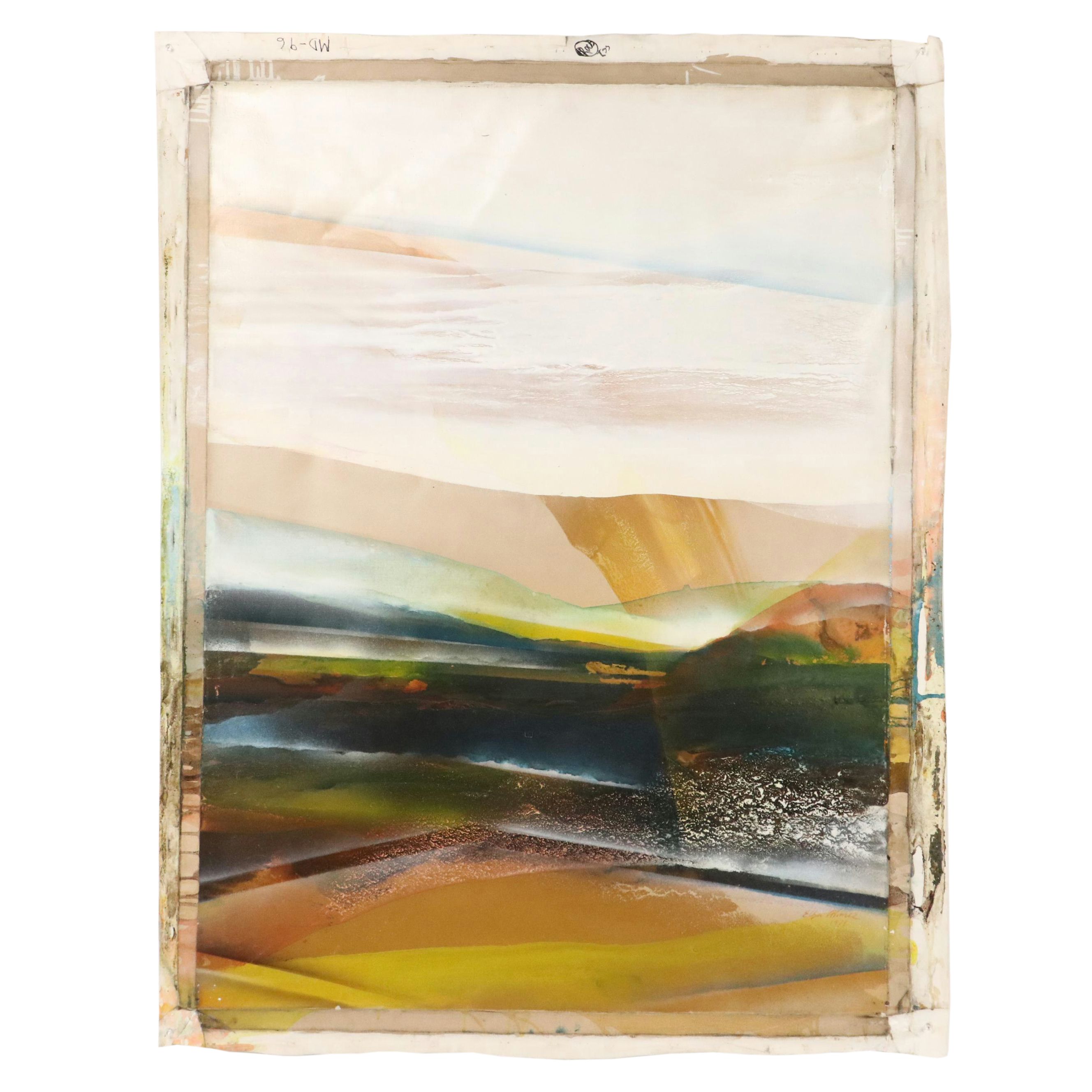 Elba Alvarez Mixed Media Abstract Color Field Diptych, 1971