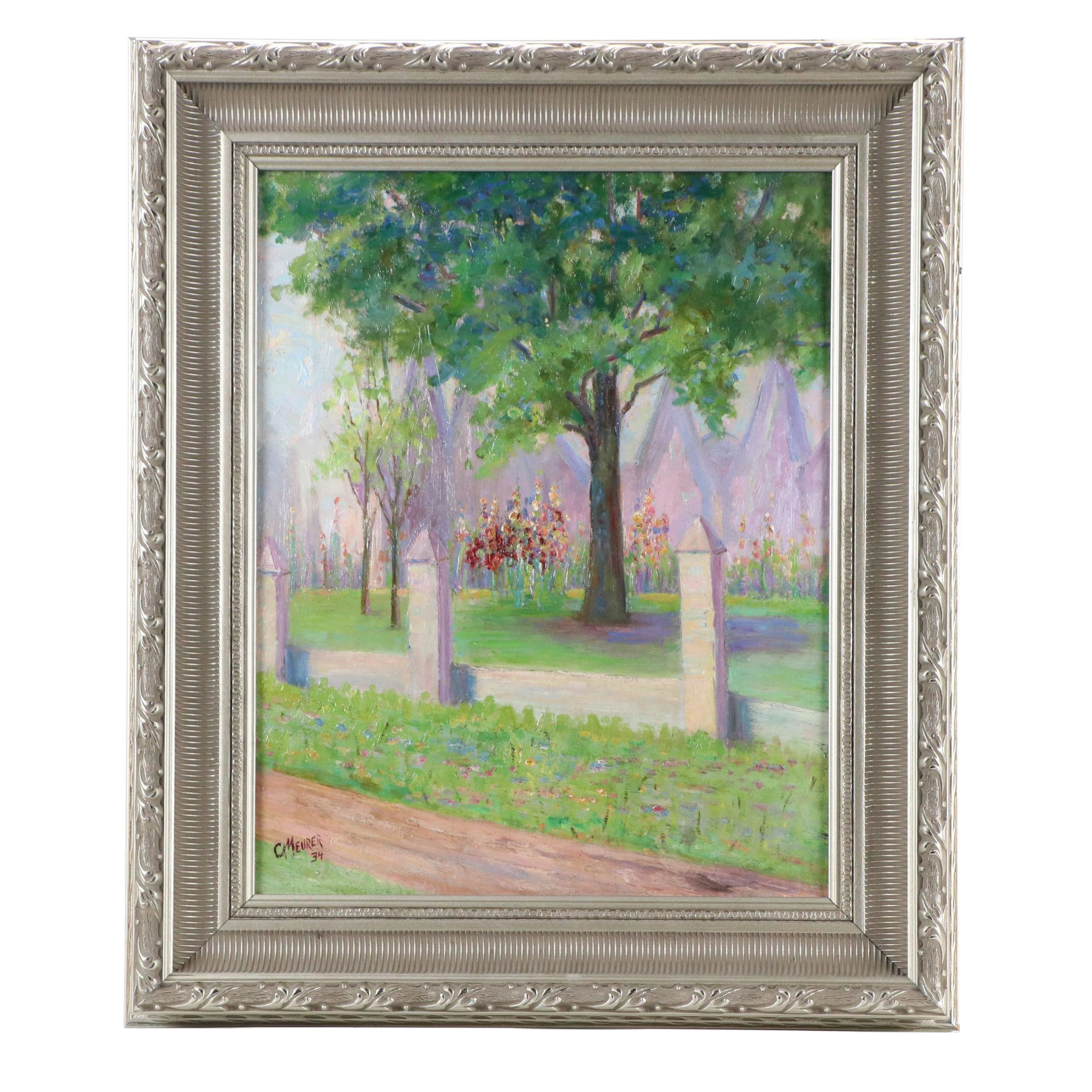 Charles Meurer Oil Painting of Spring Landscape, 1934