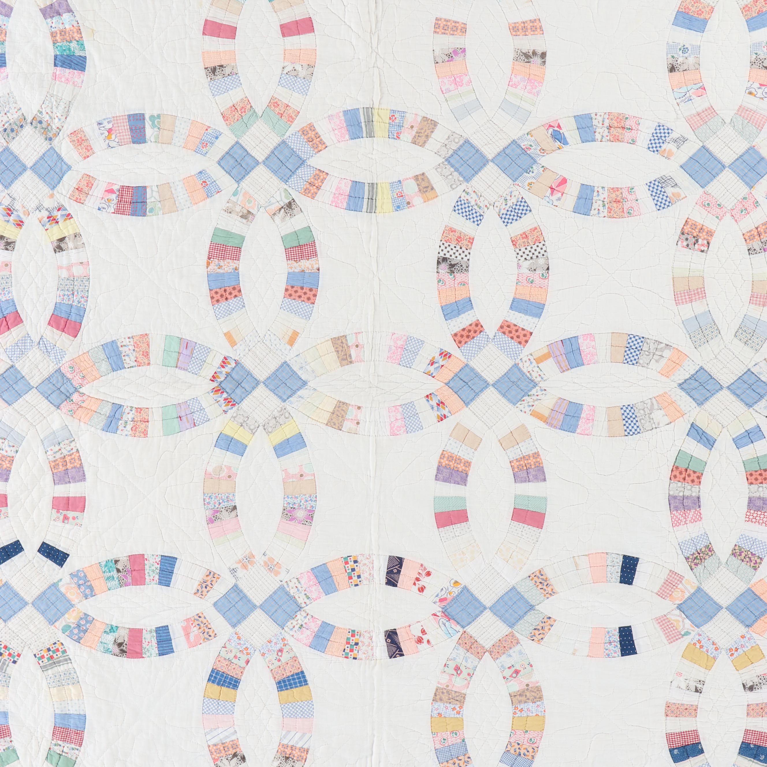 Handmade "Double Wedding Ring" Twin Sized Cotton Quilt