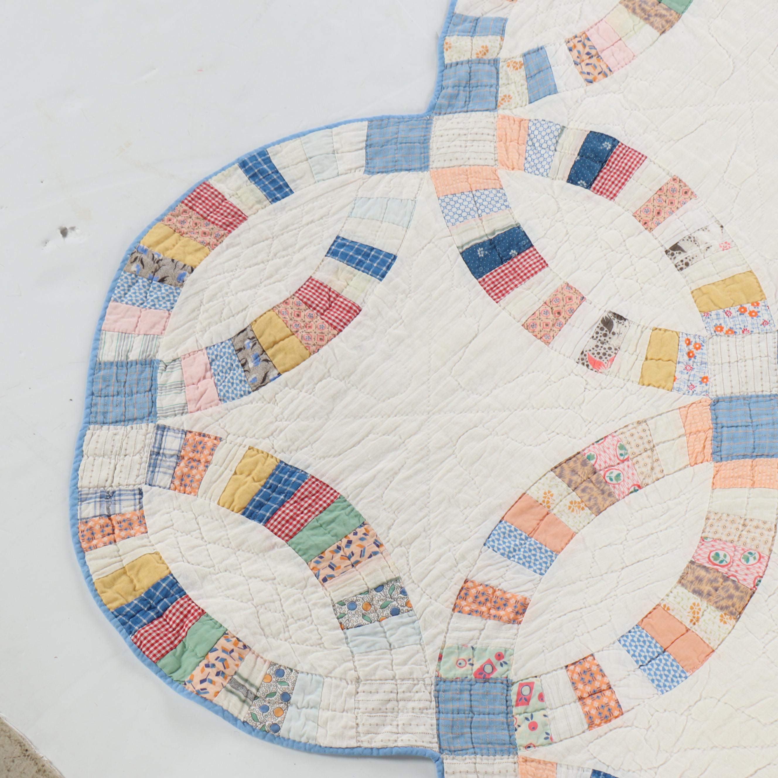 Handmade "Double Wedding Ring" Twin Sized Cotton Quilt