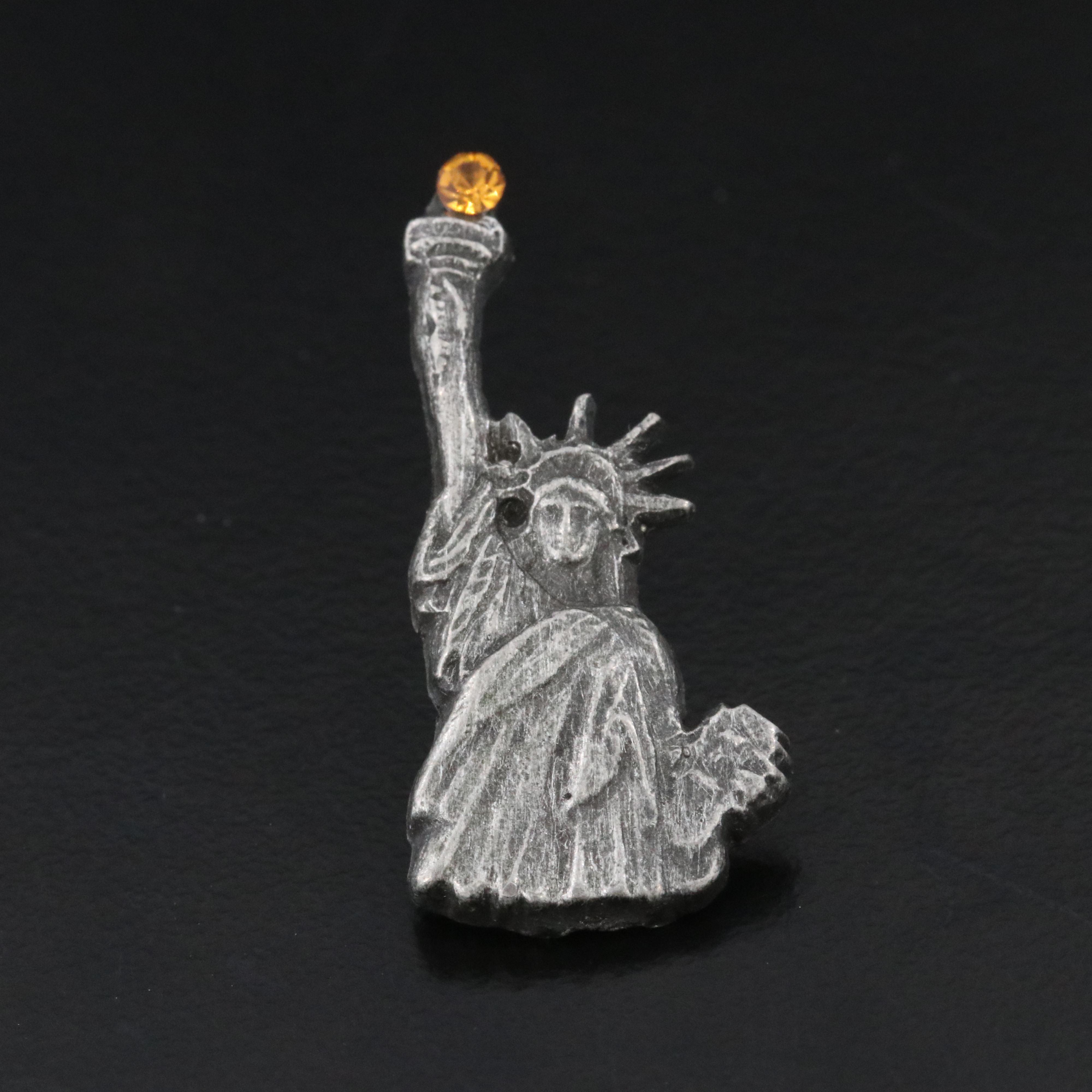 K & S Co. Pewter Statue of Liberty Pin with Rhinestone Accent