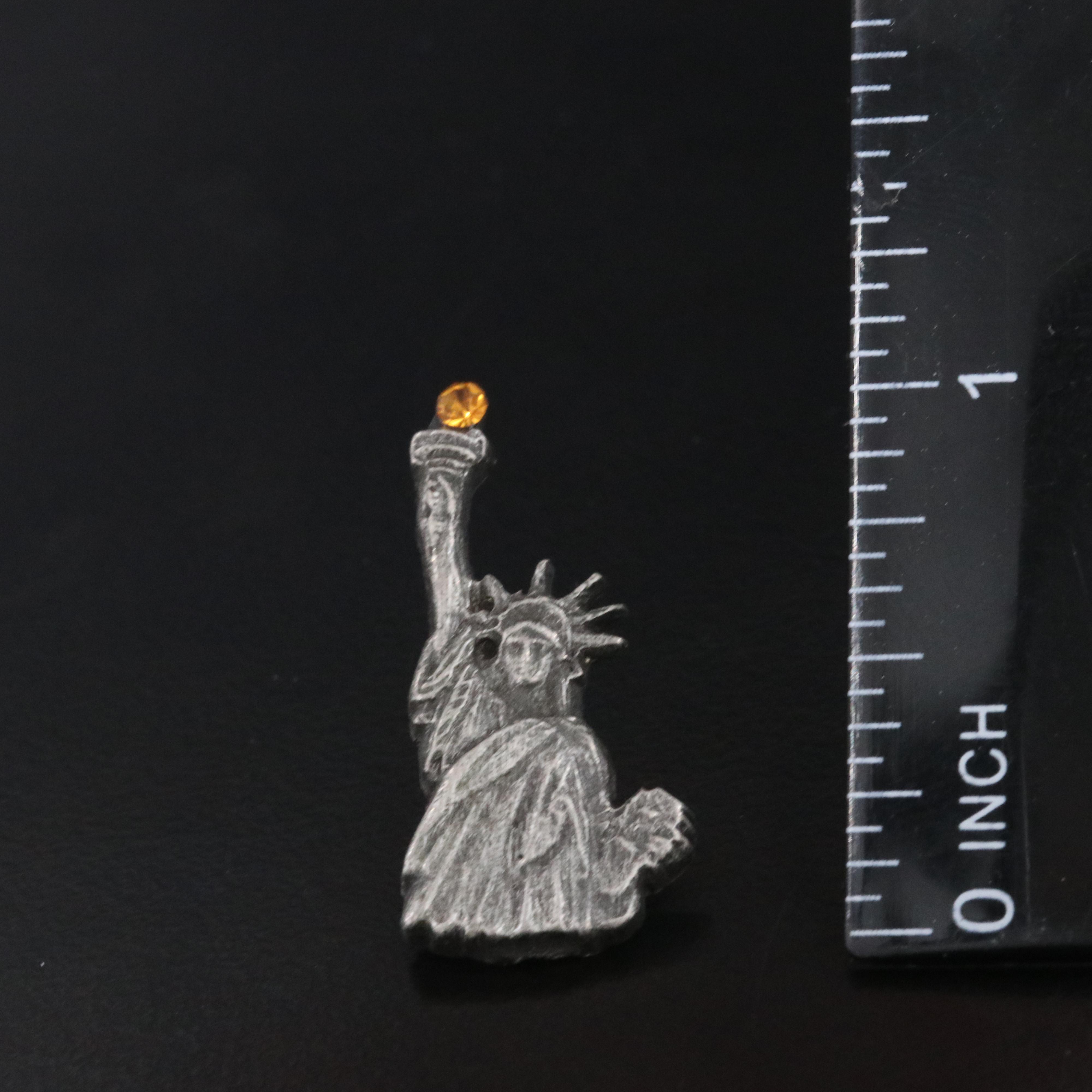 K & S Co. Pewter Statue of Liberty Pin with Rhinestone Accent