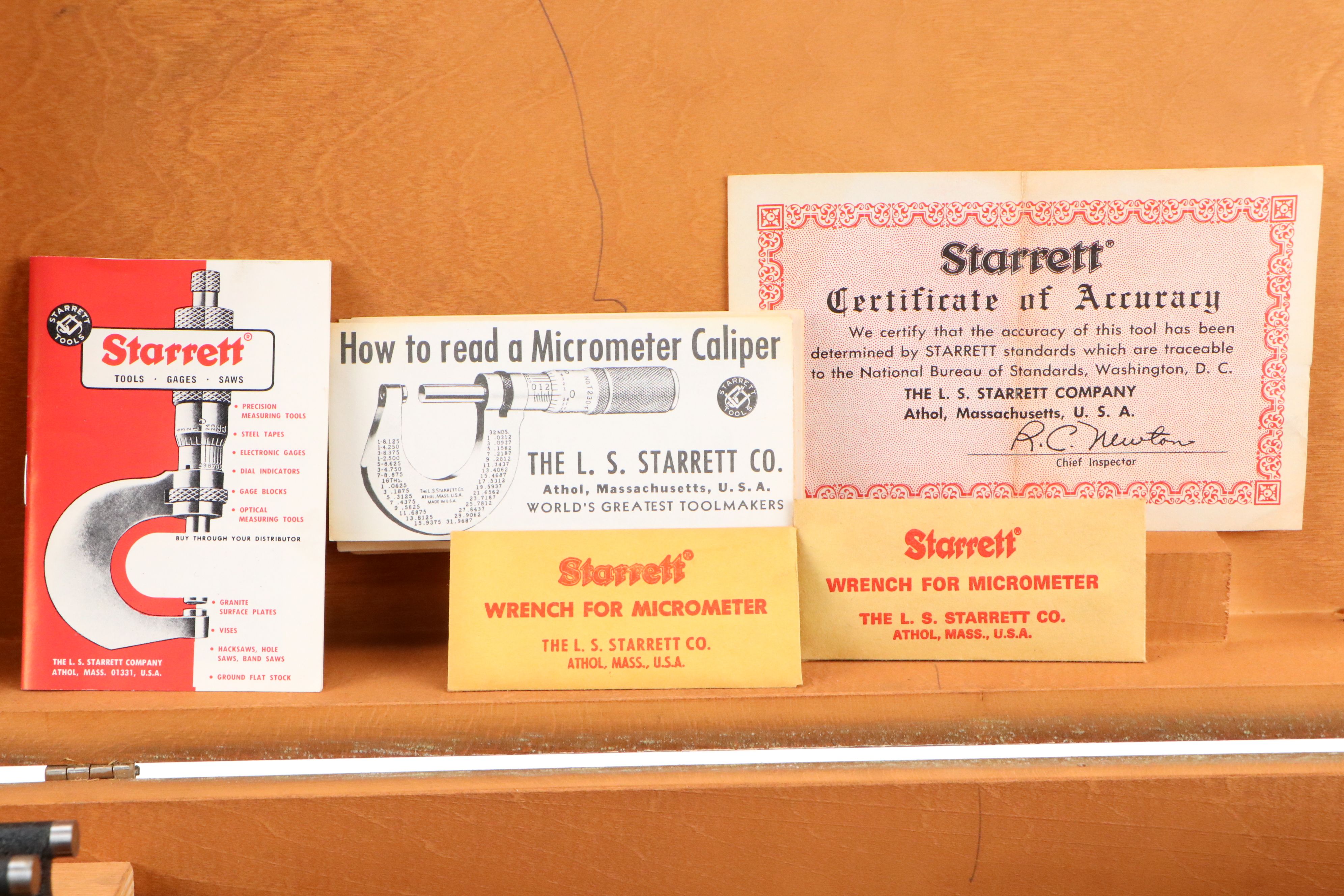 Starrett Outside Micrometers, Wrenches, End Measuring Rods, Storage Cases