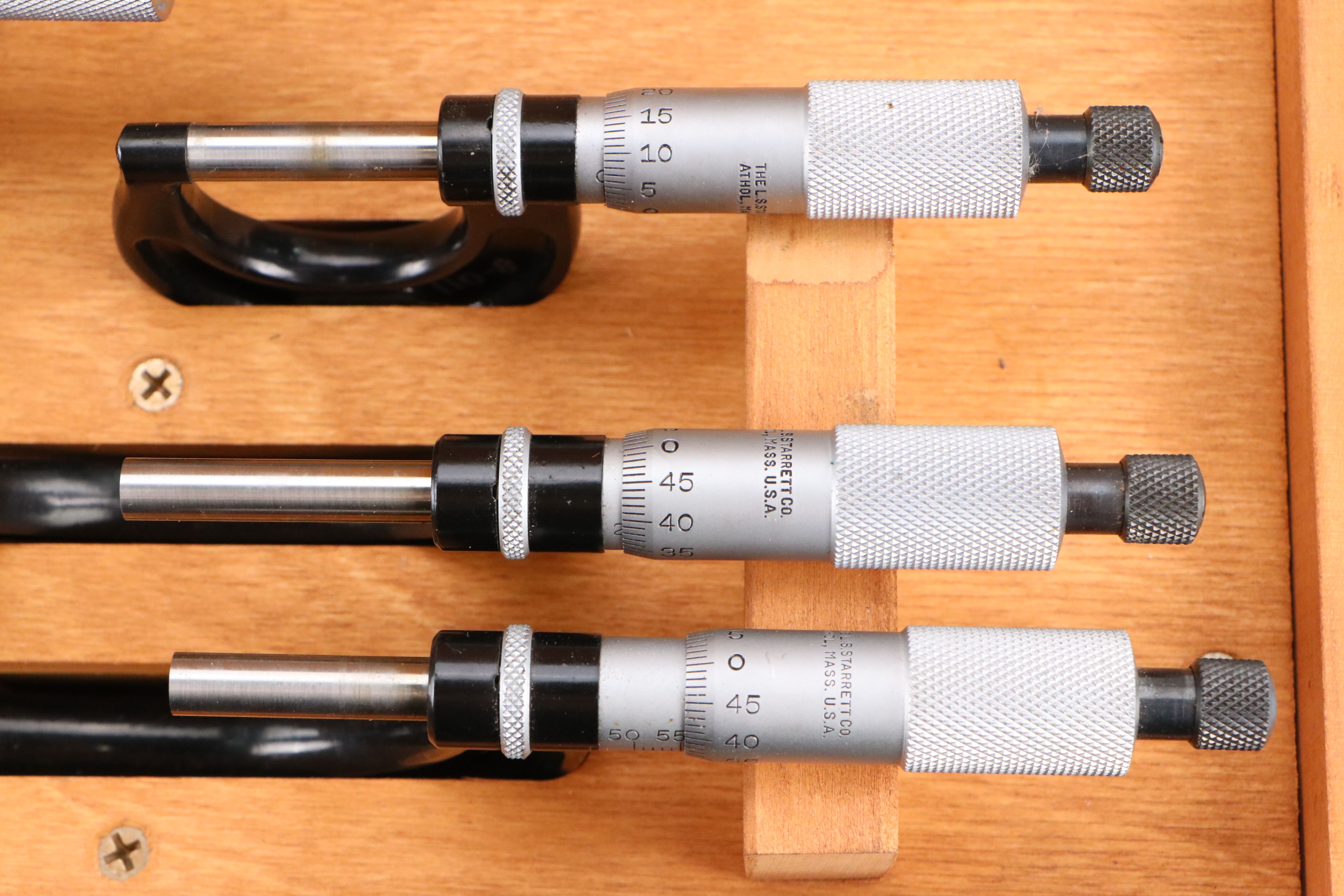 Starrett Outside Micrometers, Wrenches, End Measuring Rods, Storage Cases