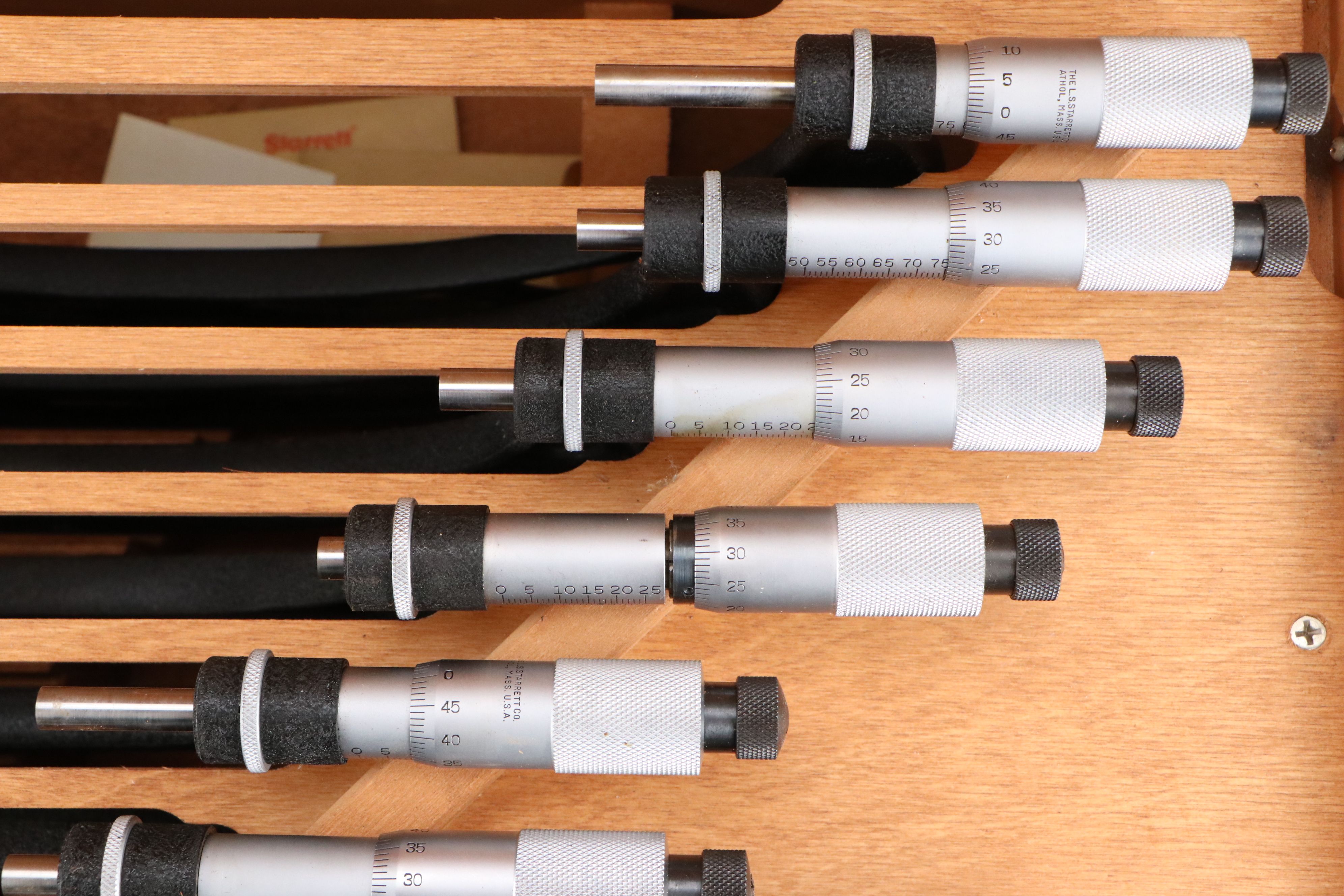 Starrett Outside Micrometers, Wrenches, End Measuring Rods, Storage Cases