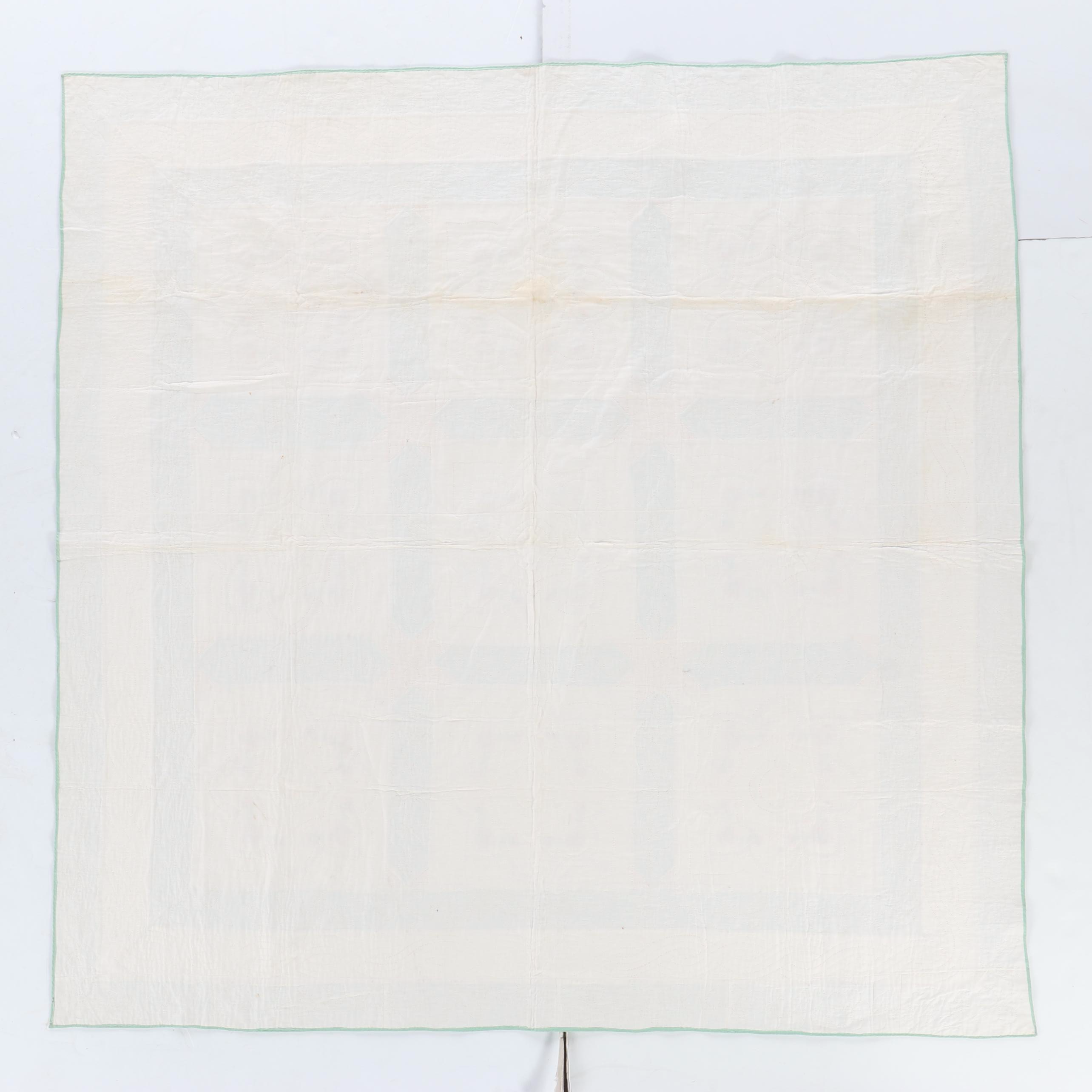 Handmade Pieced Square Quilt with Cross-Stitch Floral Medallions