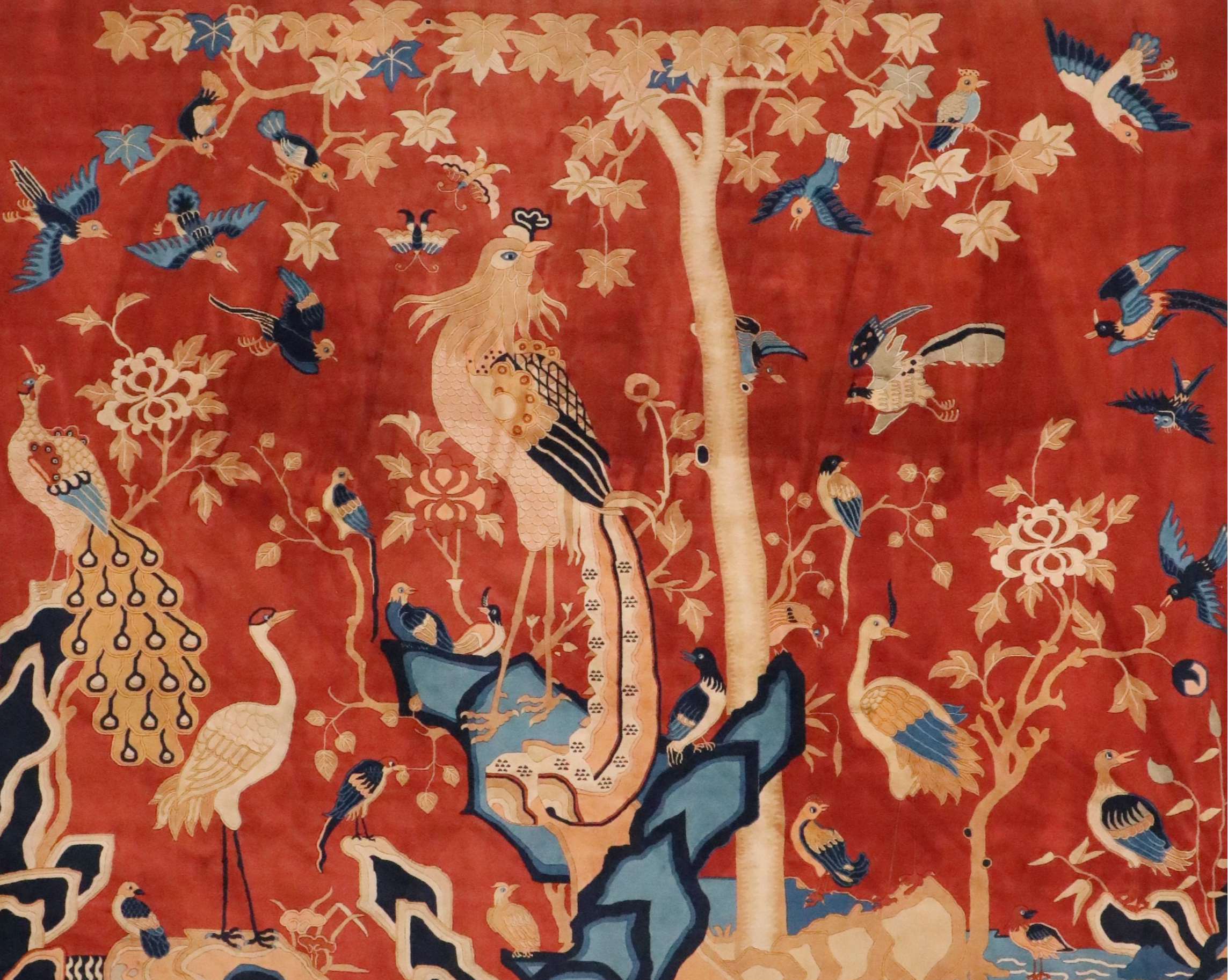 7'11 x 9'11 Hand-Knotted Chinese Style Tree of Life & Birds Pictorial Area Rug