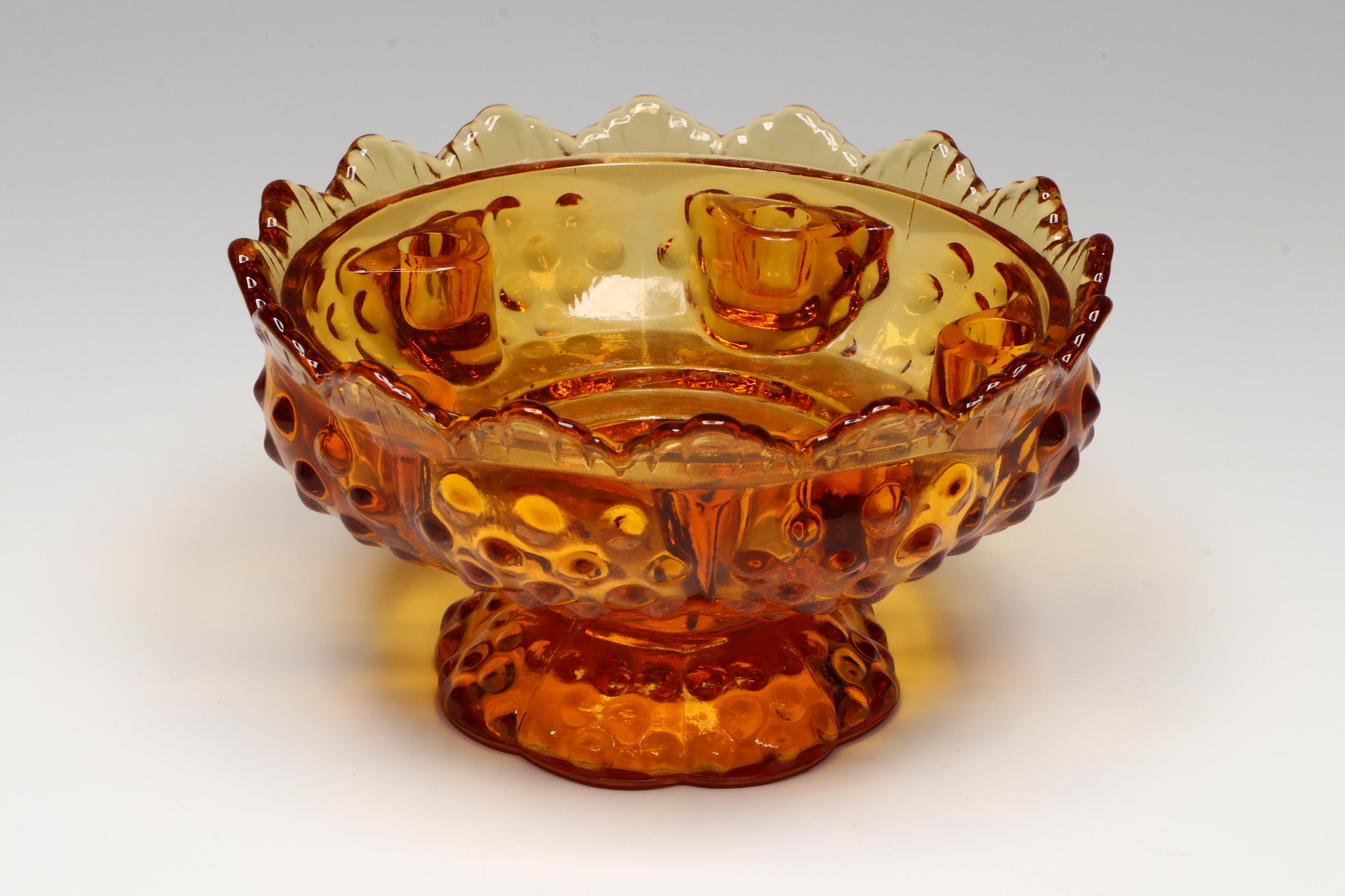 Fenton "Amber Hobnail" Candle Holder with MCM Pitcher and More Colored Glass