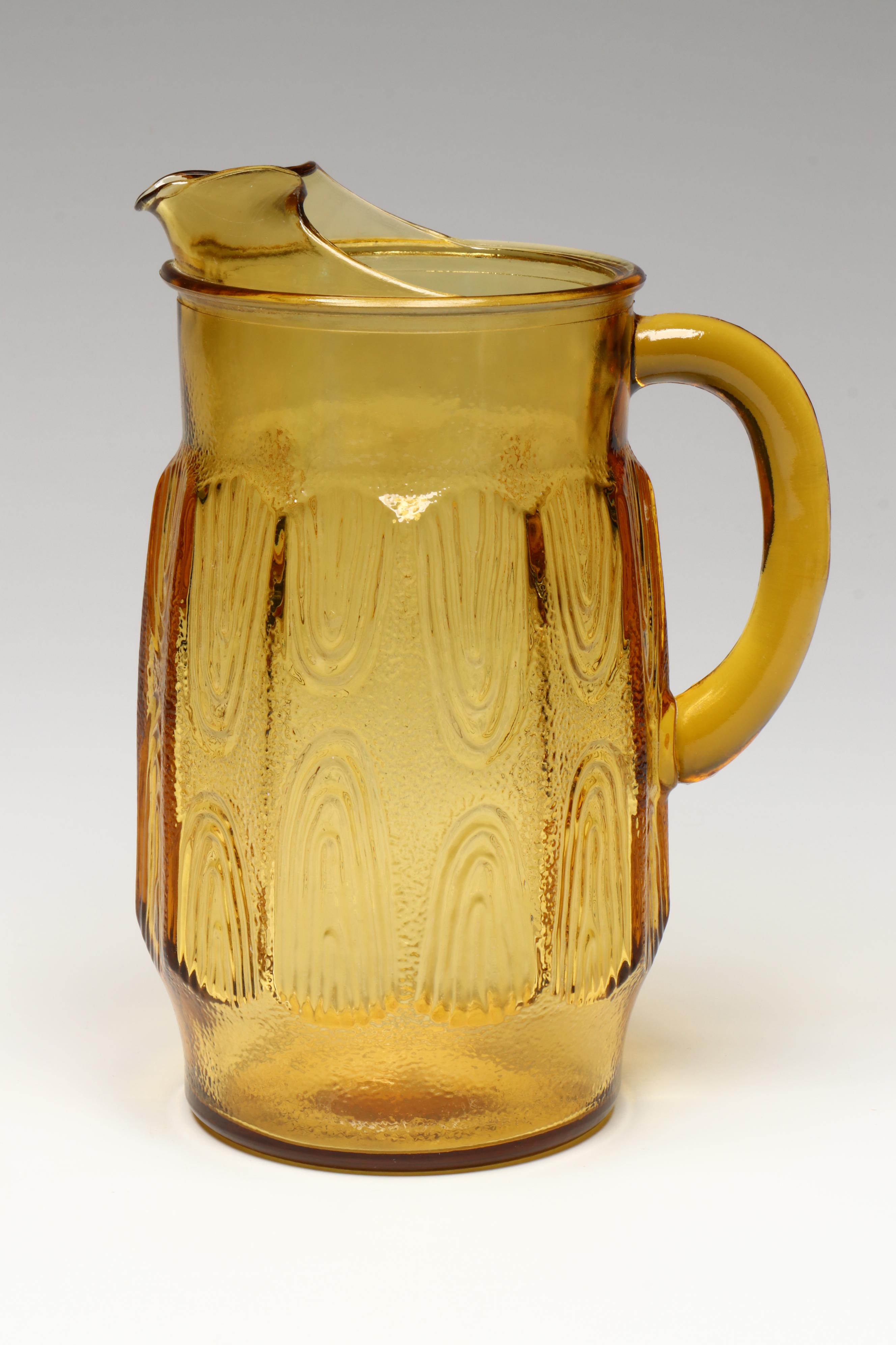 Fenton "Amber Hobnail" Candle Holder with MCM Pitcher and More Colored Glass