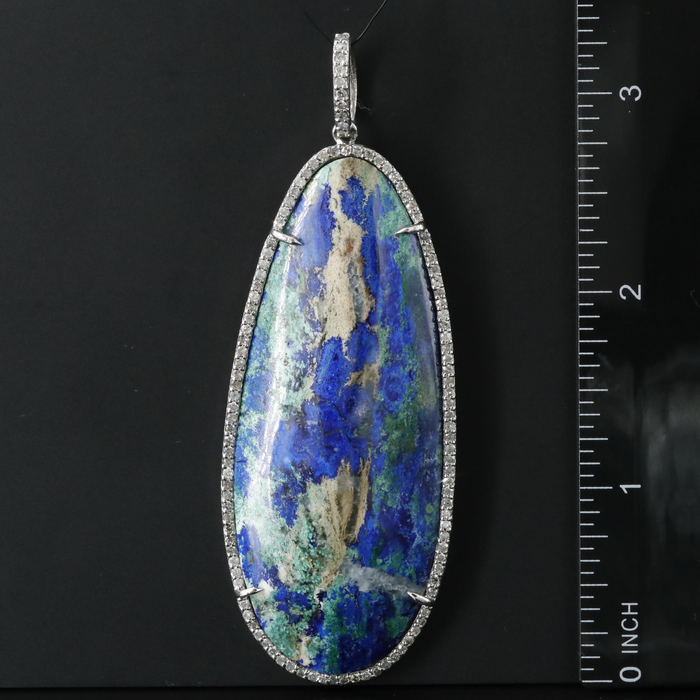 Sheryl Lowe Sterling Azurmalachite and Diamond Drop Pendant