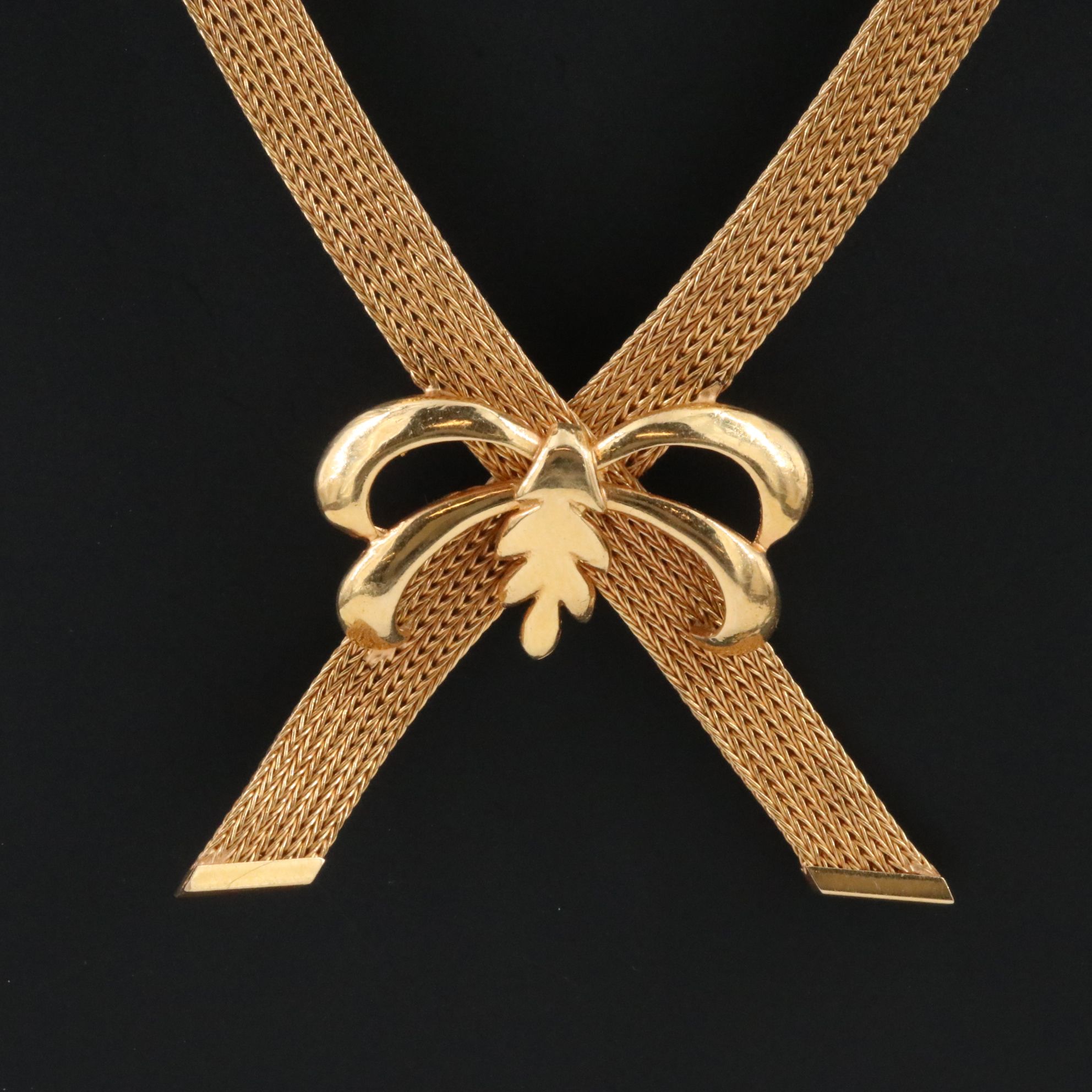 Italian 18K Foxtail Chain and Bow Necklace