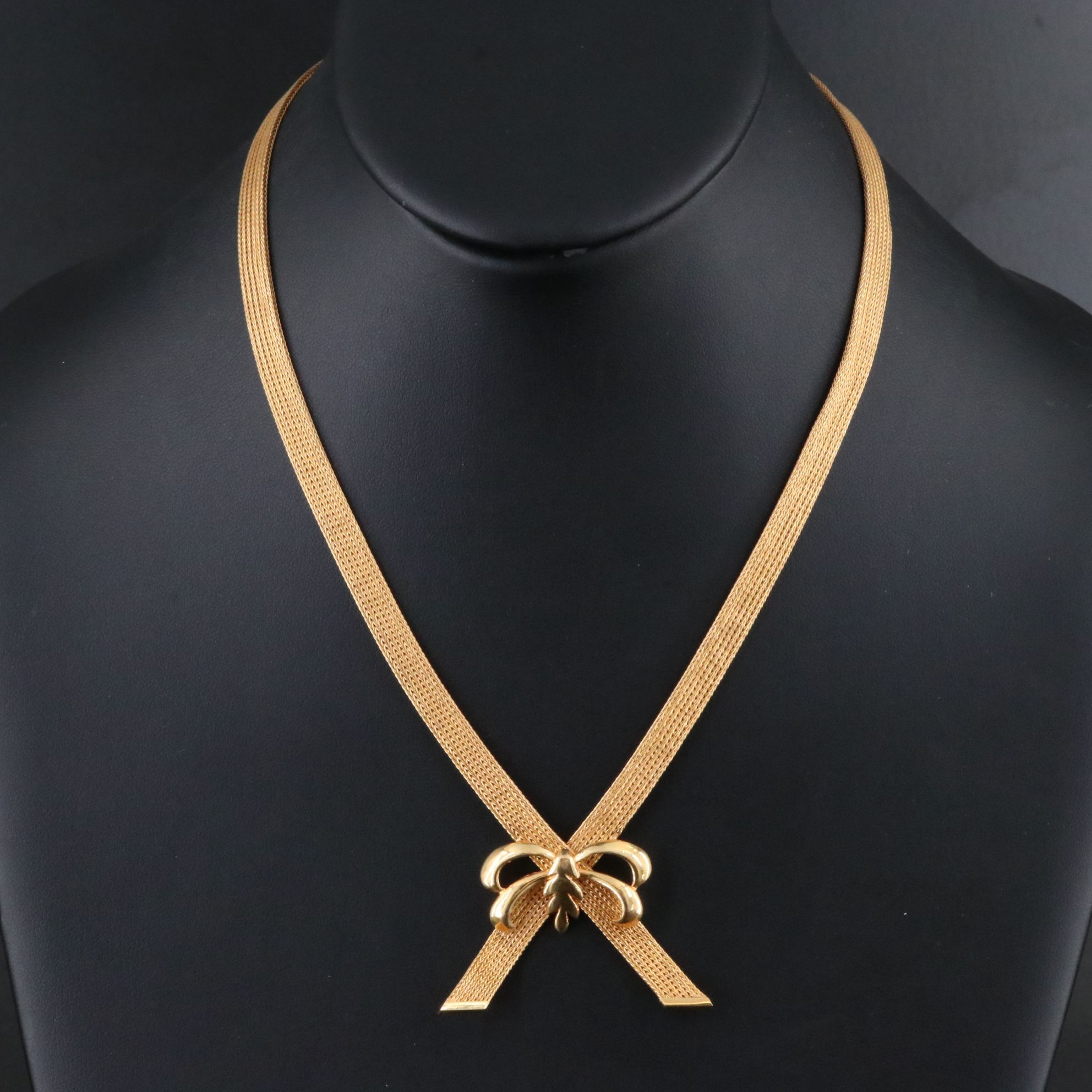Italian 18K Foxtail Chain and Bow Necklace