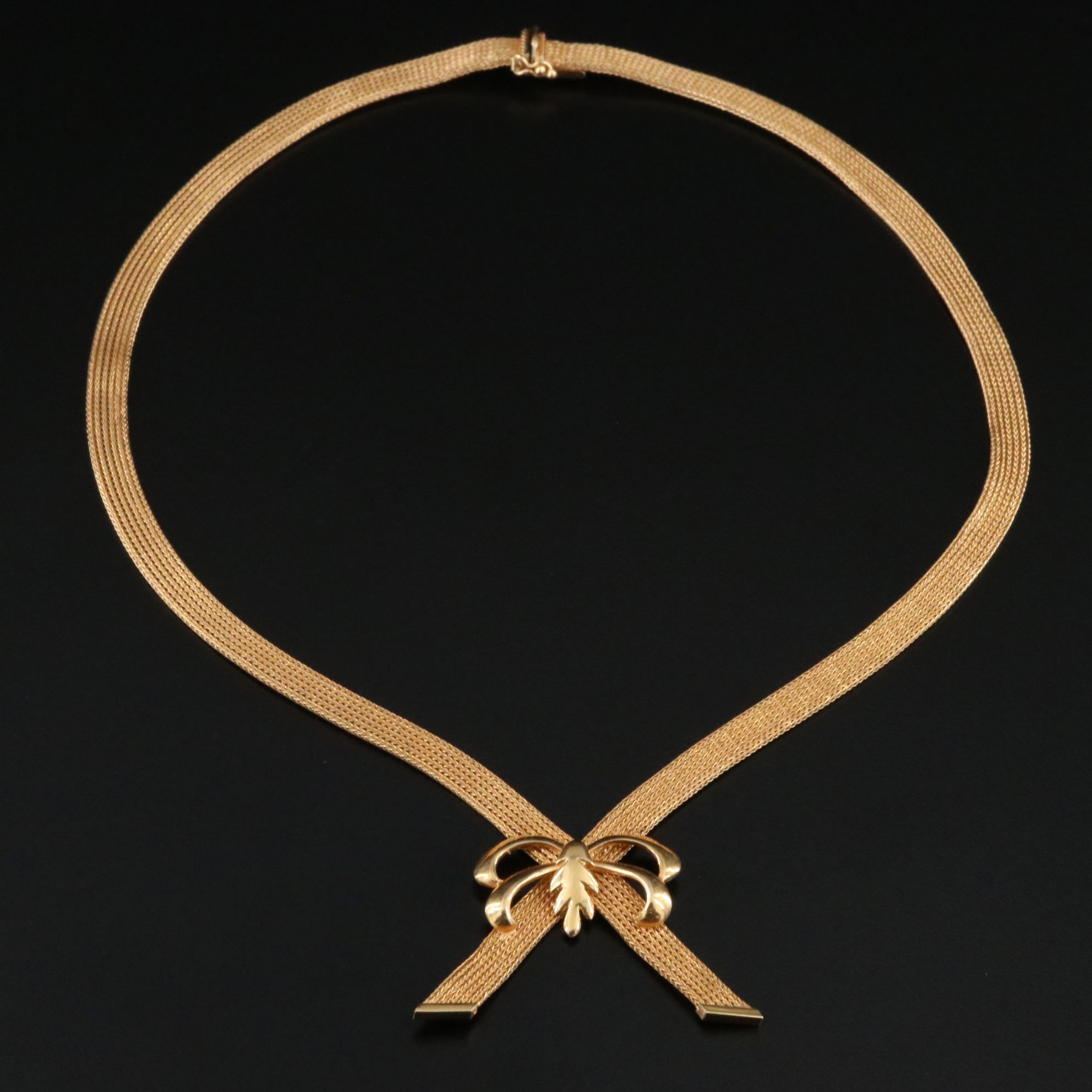 Italian 18K Foxtail Chain and Bow Necklace