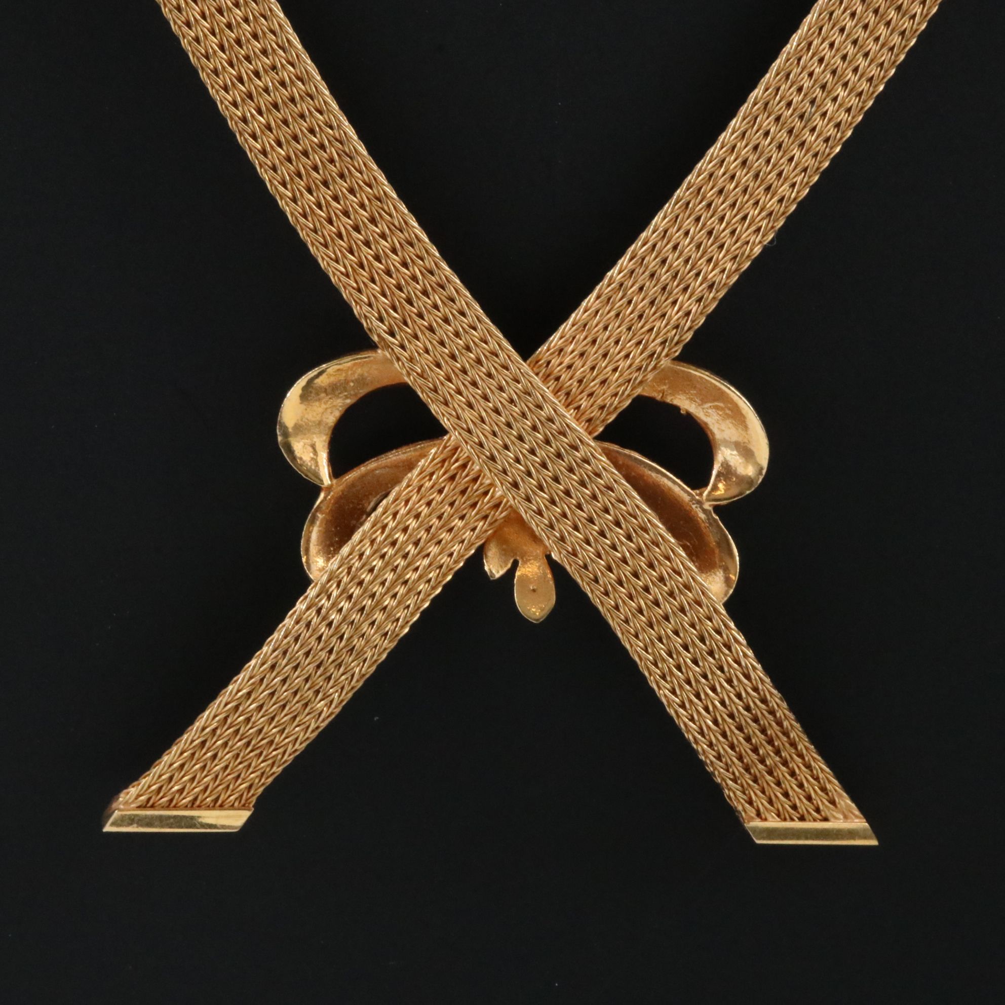 Italian 18K Foxtail Chain and Bow Necklace