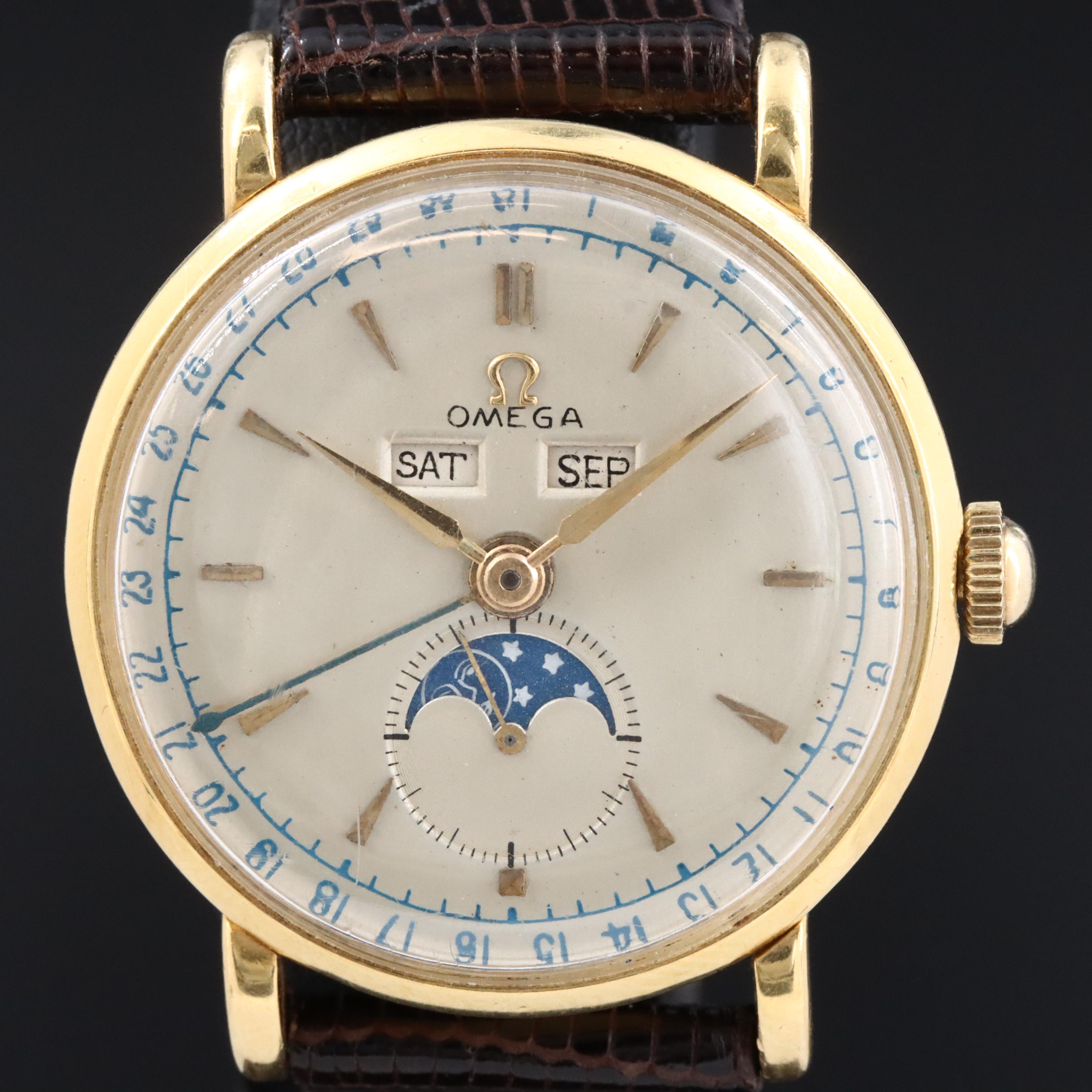 Omega Triple Date Moonphase 18K Vintage Watch c.1944