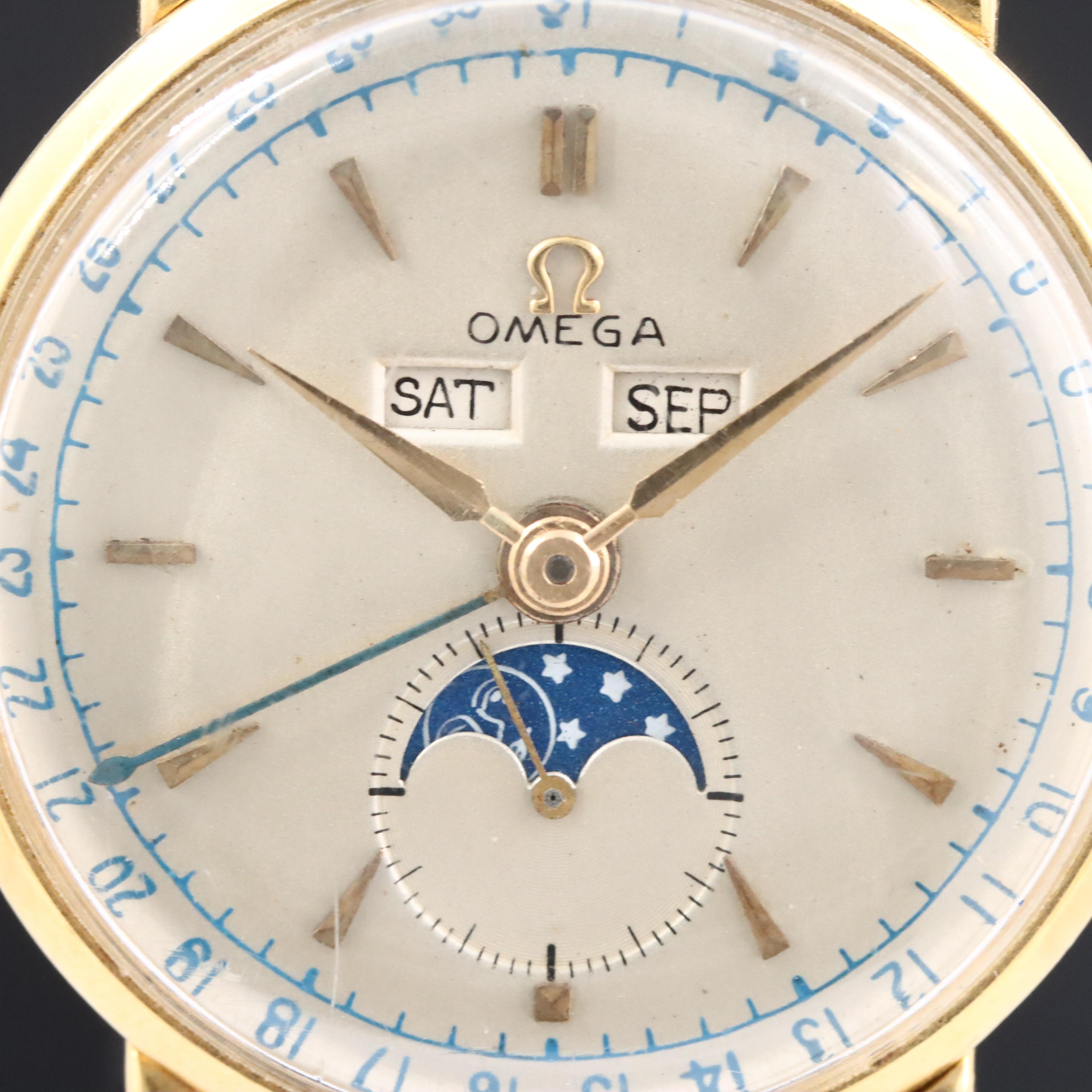 Omega Triple Date Moonphase 18K Vintage Watch c.1944