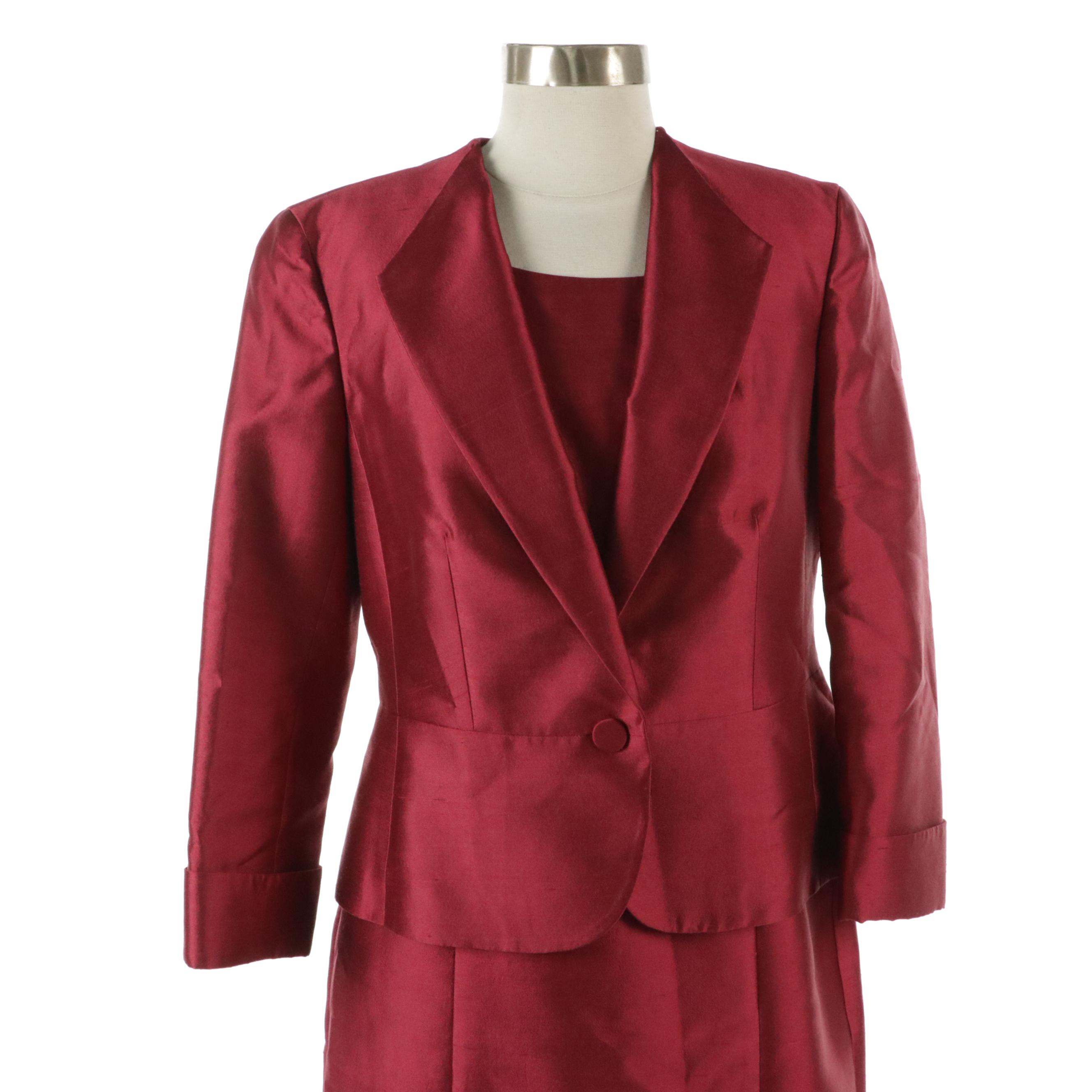 Talbots Red Dress Suit in Silk/Wool Blend with Textured Dress Set