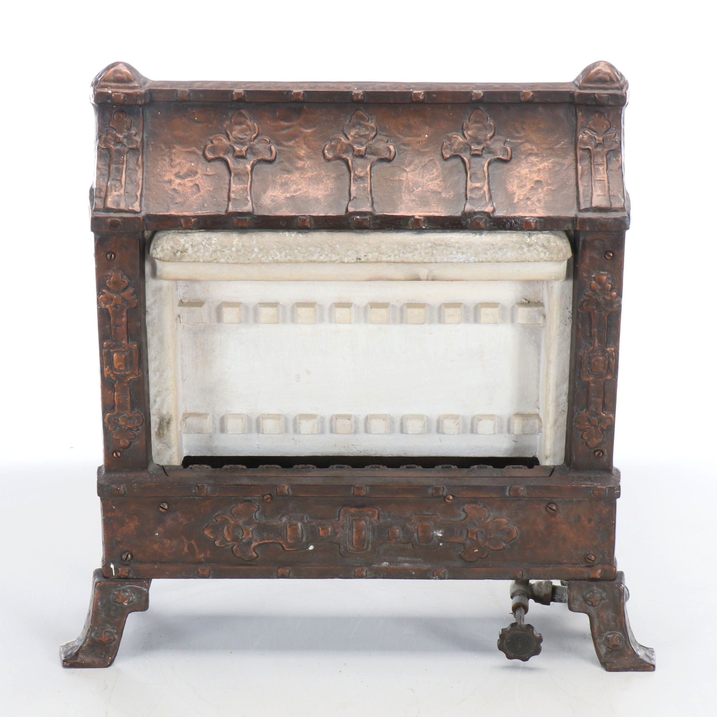 Victorian Copper Clad Cast Iron & Ceramic Gas Heater, Antique