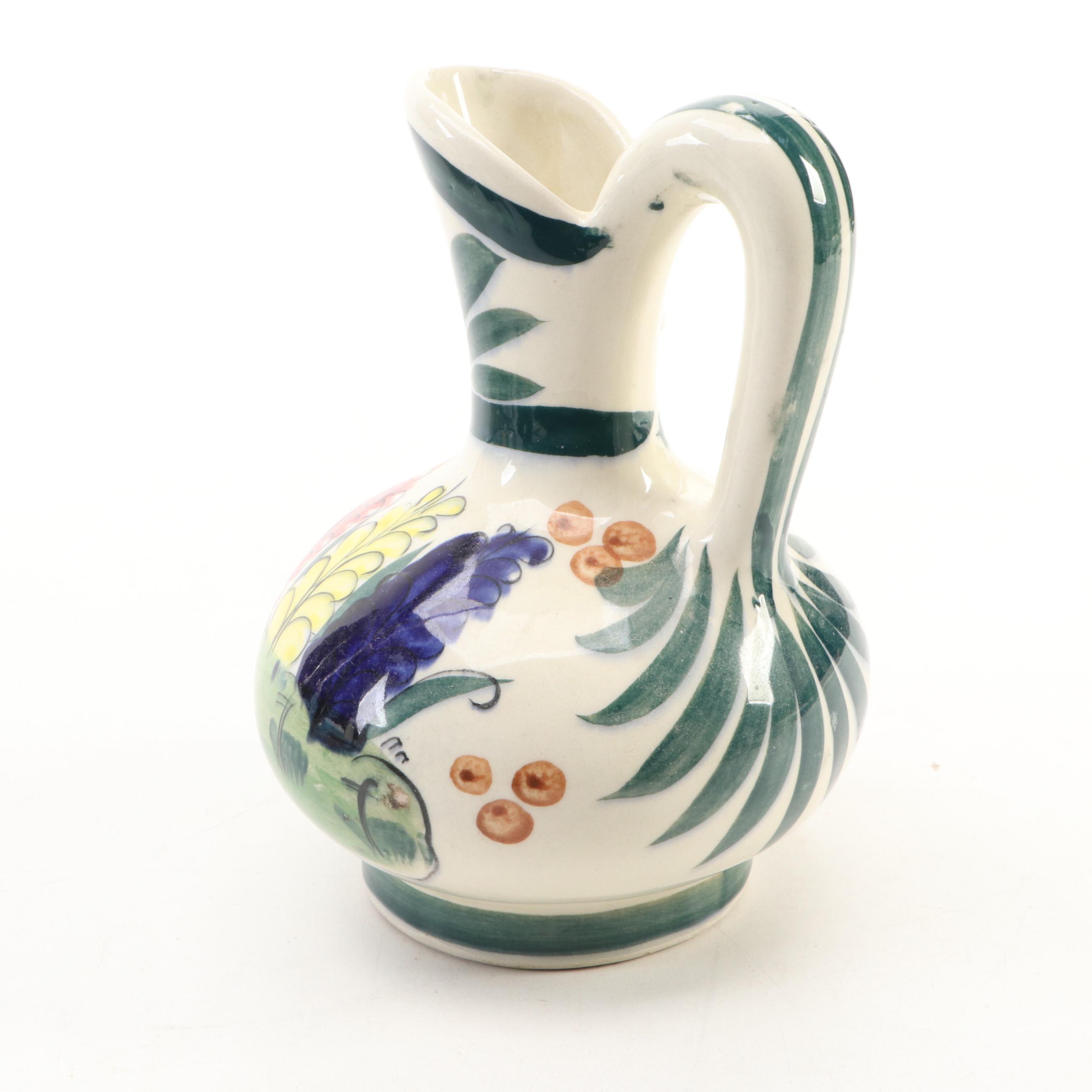 European Majolica Charger with Mexican Art Pottery Pitcher