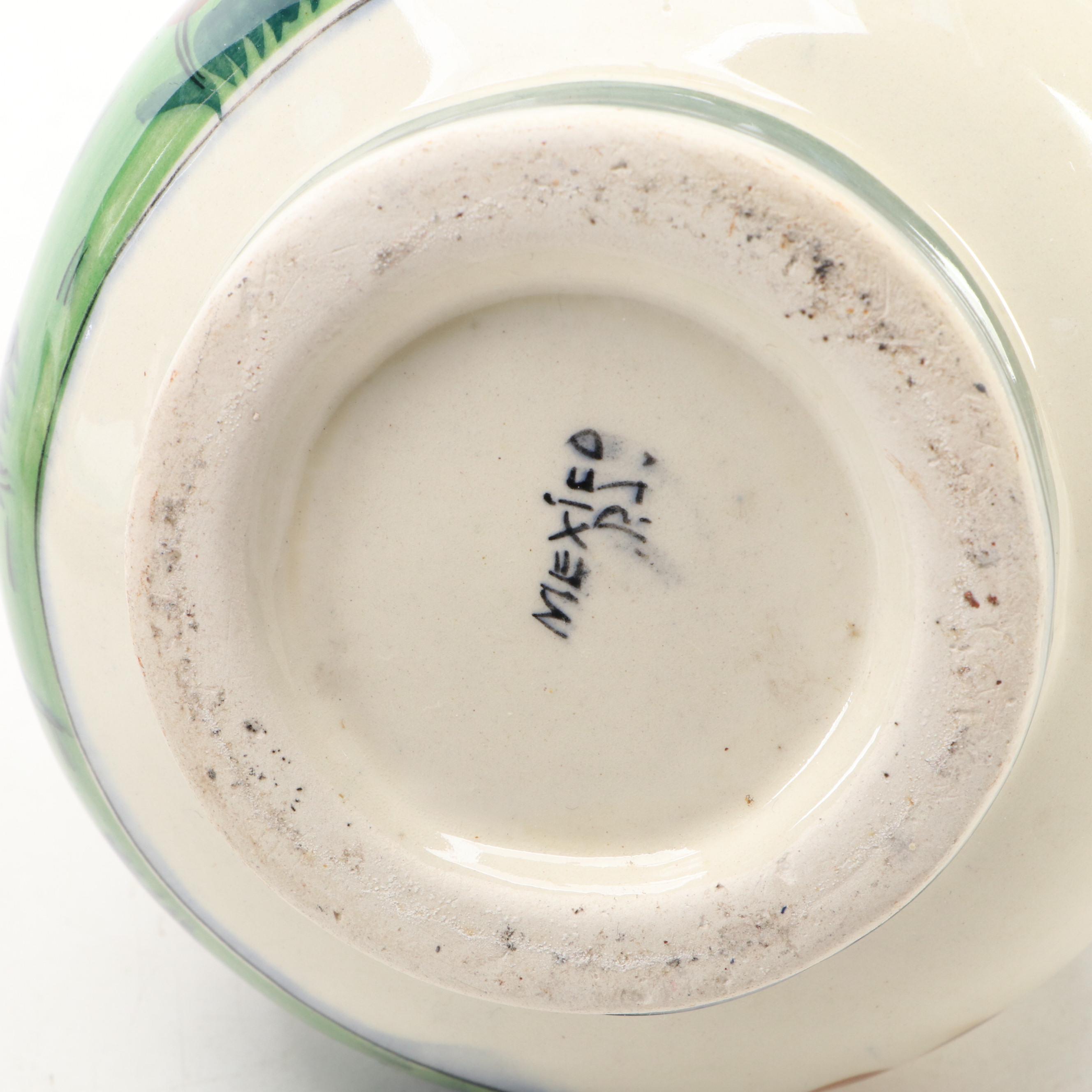 European Majolica Charger with Mexican Art Pottery Pitcher