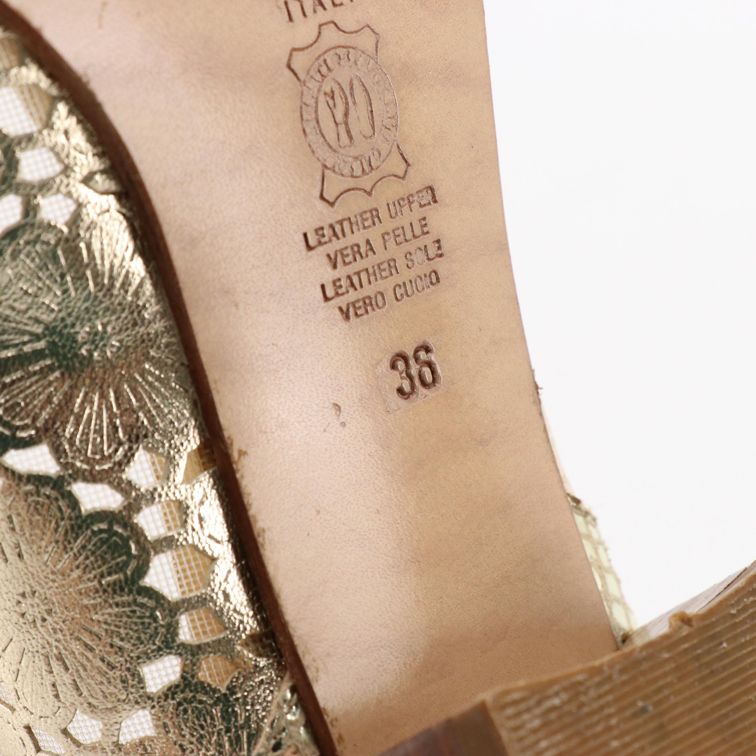 Valentina Block Heel Pumps in Laser Cut Metallic Leather